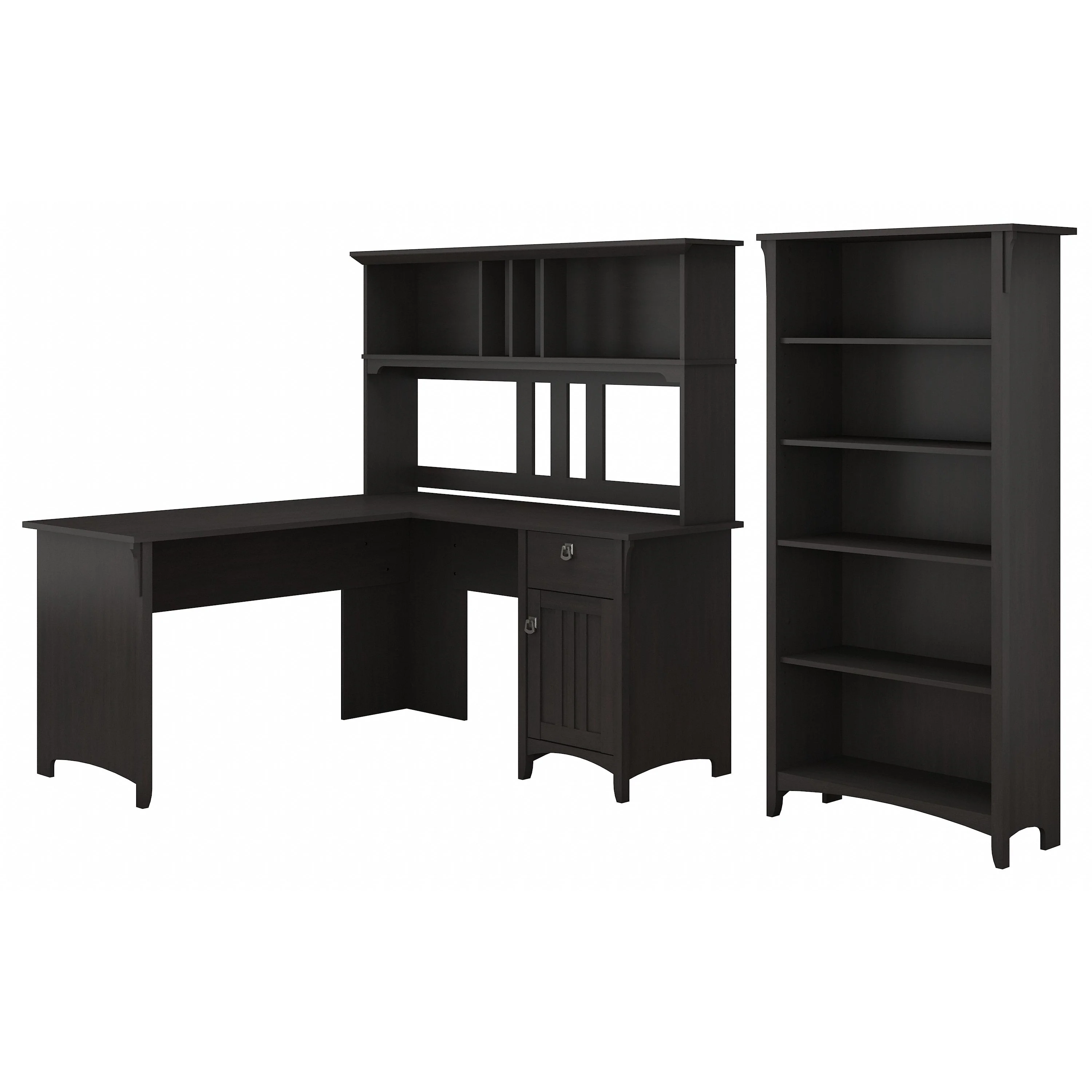 Salinas 60W L Shaped Desk with Hutch and 5 Shelf Bookcase