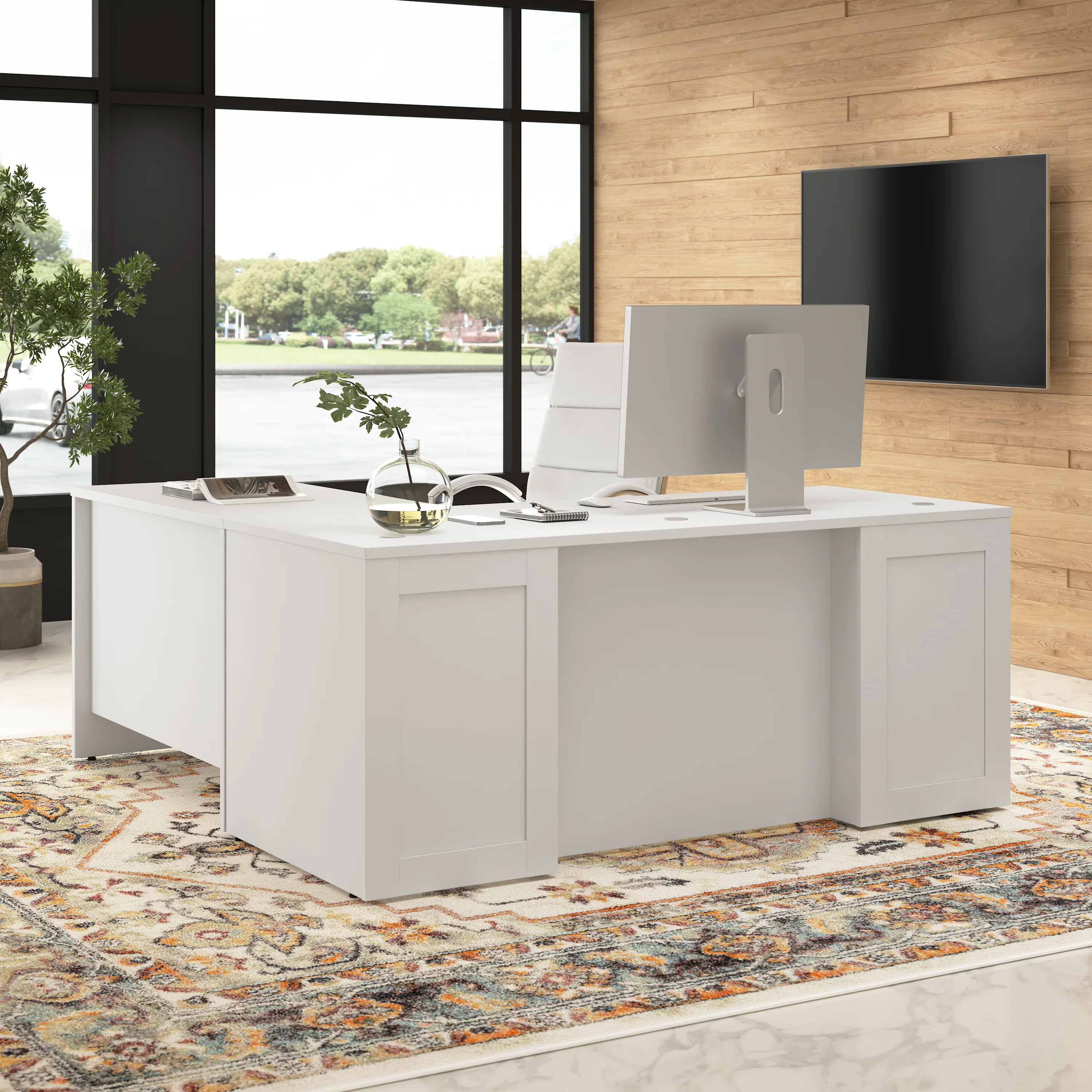 Hampton Heights 72W x 30D Executive L-Shaped Desk with 3 Drawer Mobile File Cabinet