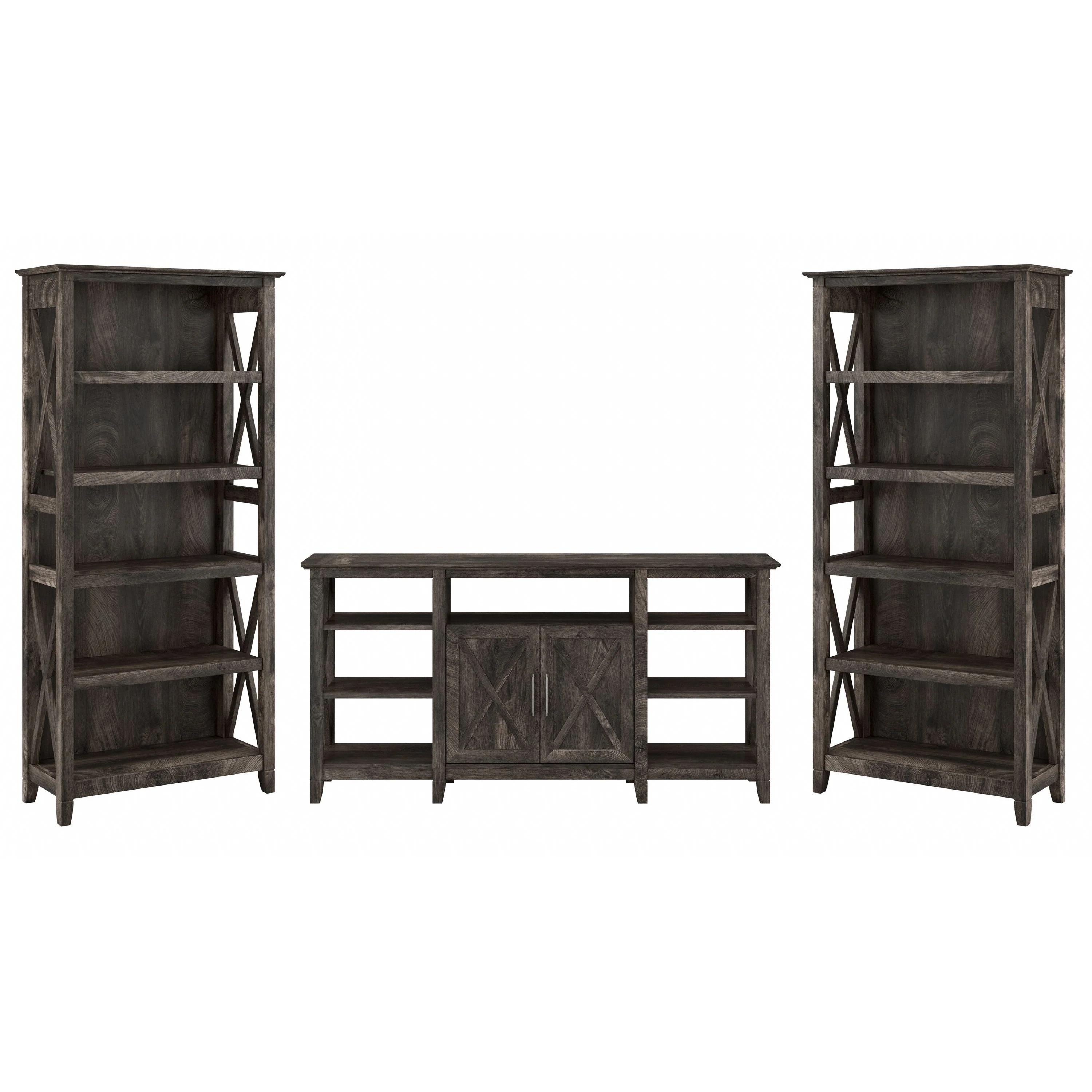 Key West Tall TV Stand with Set of 2 Bookcases