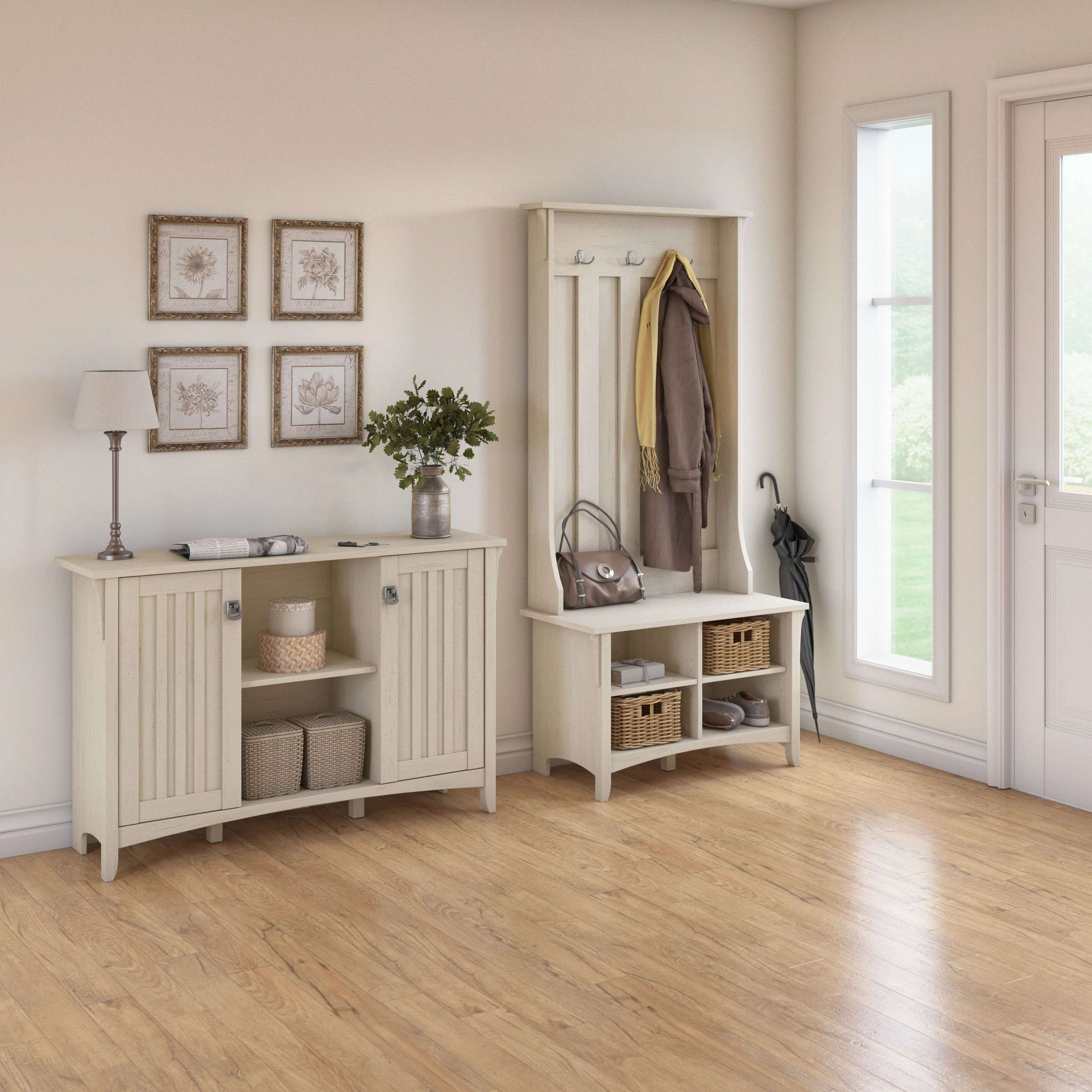Salinas Entryway Storage Set with Hall Tree, Shoe Bench and Accent Cabinet