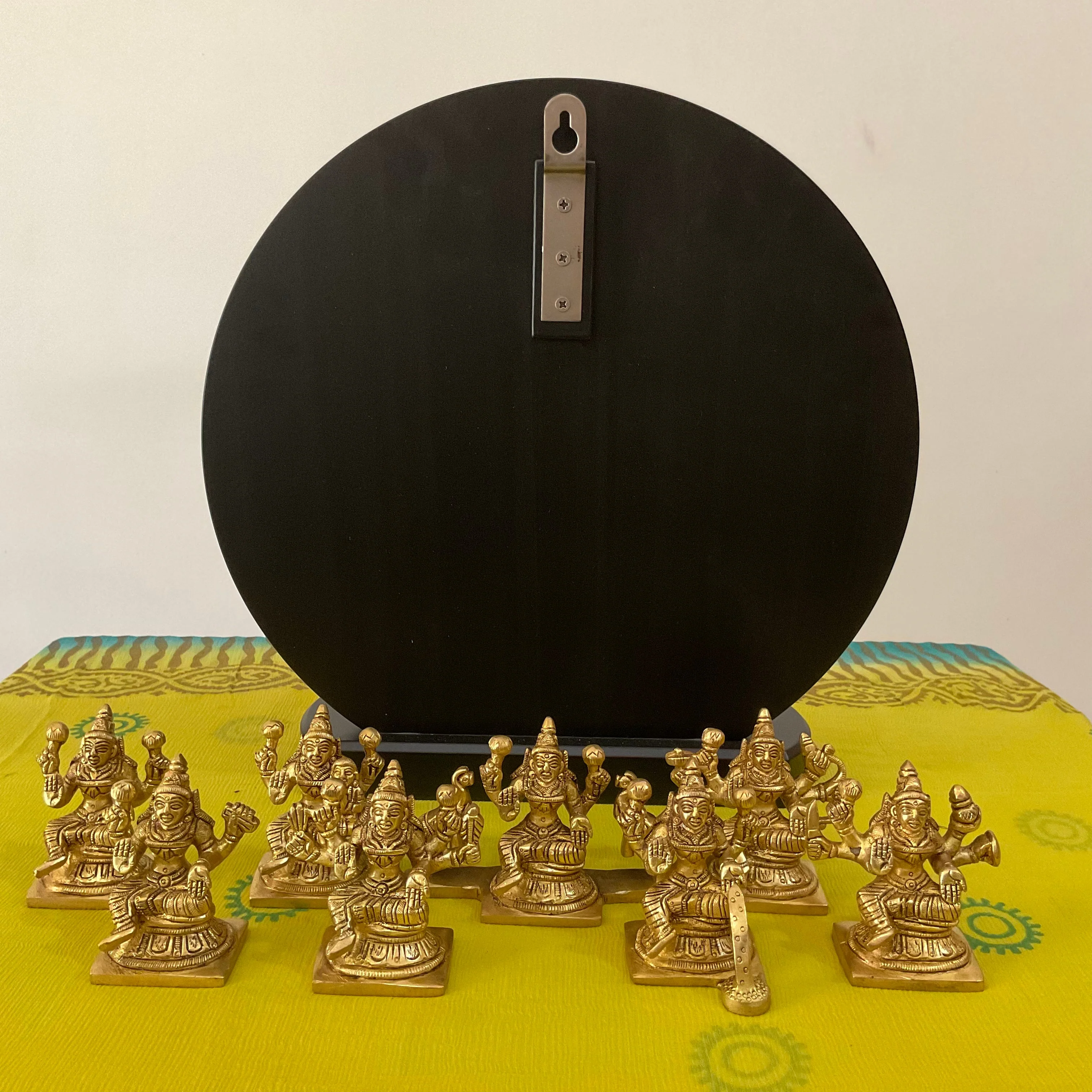 2.5 Inches Ashtalakshmi Brass Idol With 12 Inches Wooden Shelf