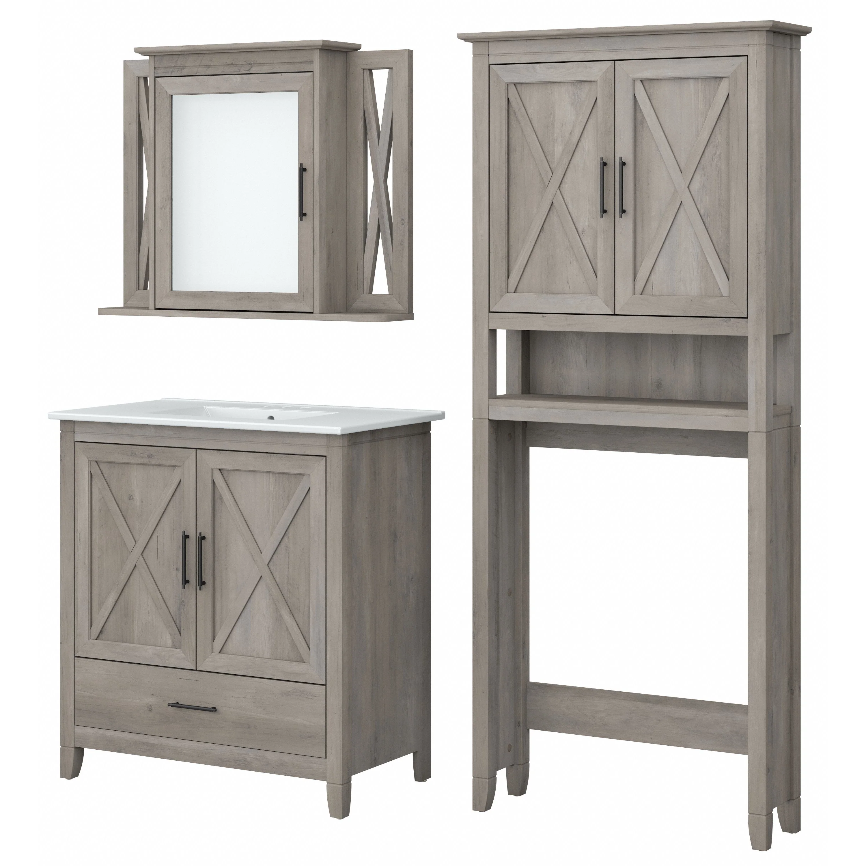 Key West 32W Bathroom Vanity Sink with Mirror and Over The Toilet Storage Cabinet
