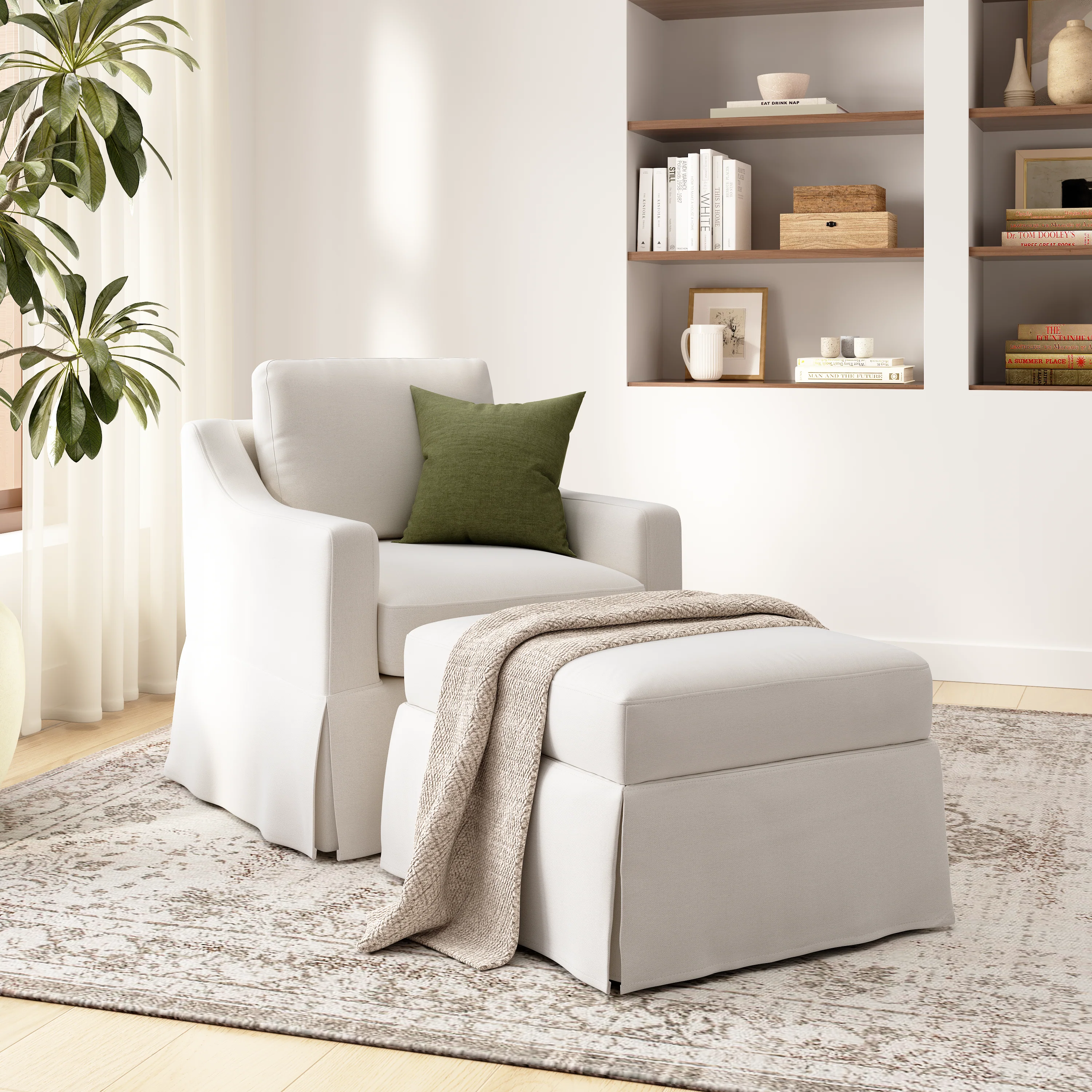 Bush Home Harper Swivel Accent Chair and Storage Ottoman with Slipcovers