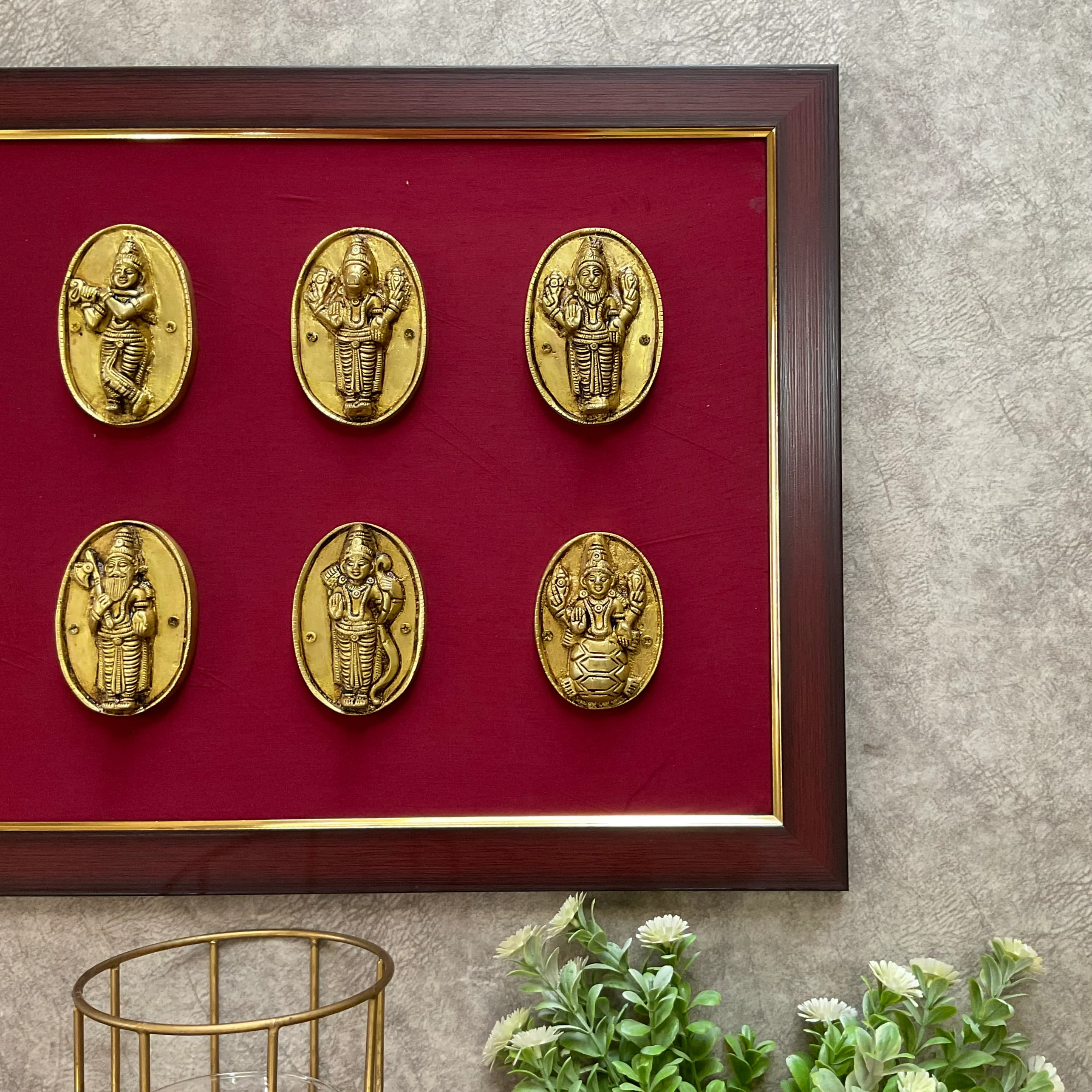 Lord Vishnu Dashavatar Brass Framed Divine Wall Hanging