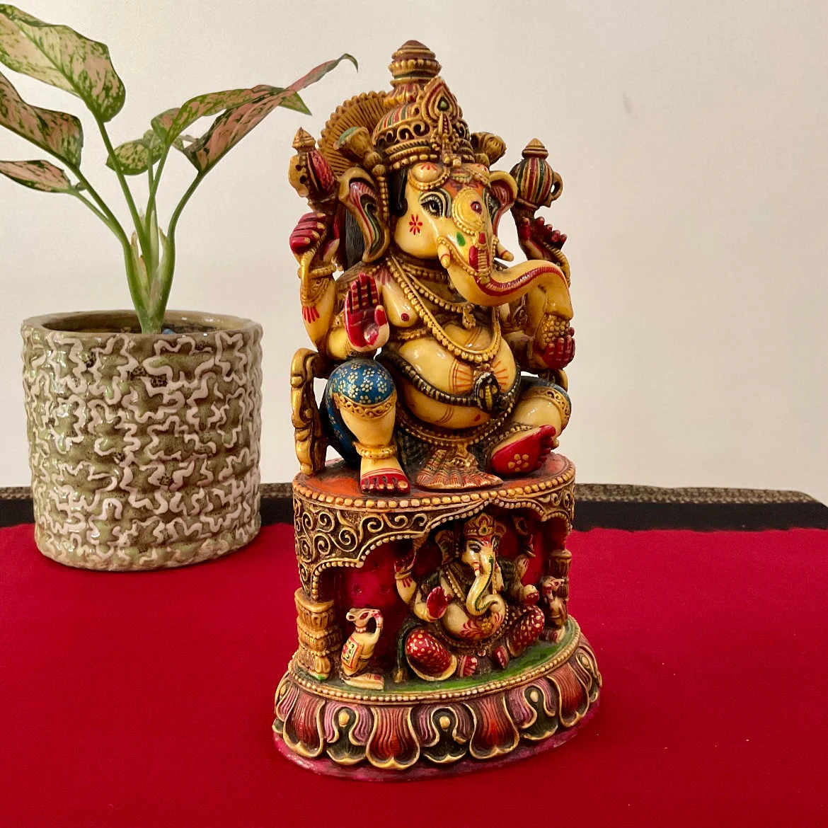 10 Inches Ganesha Marble Dust & Resin Idol - Hindu God Statue - Decorative Murti