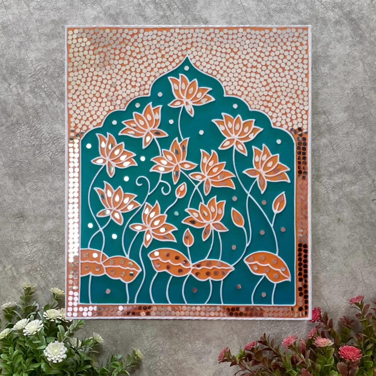 18 Inch Lotus Pichwai Lippan Wall Hanging - Clay Mirror Wall Decor