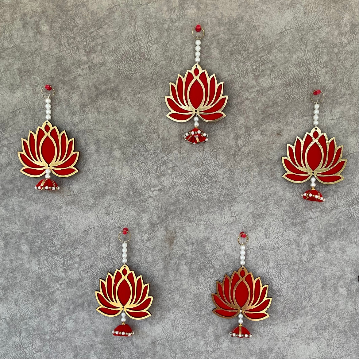 Red Lotus Hanging (Set of 9) - Festive Decoration Wall Hanging