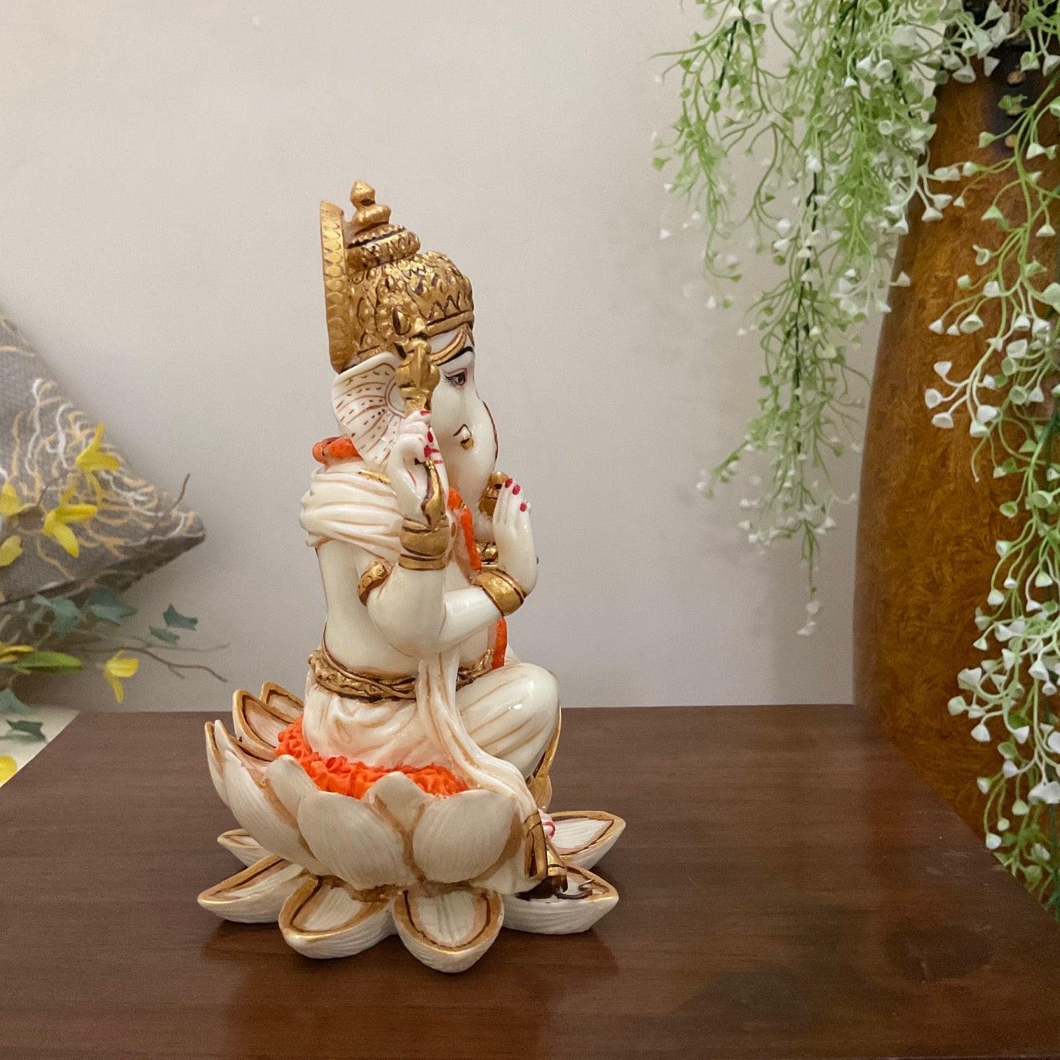 7 Inches Ganesha Marble Dust Resin Idol -  Ganpati Decorative Statue for Home Decor - Housewarming Gift