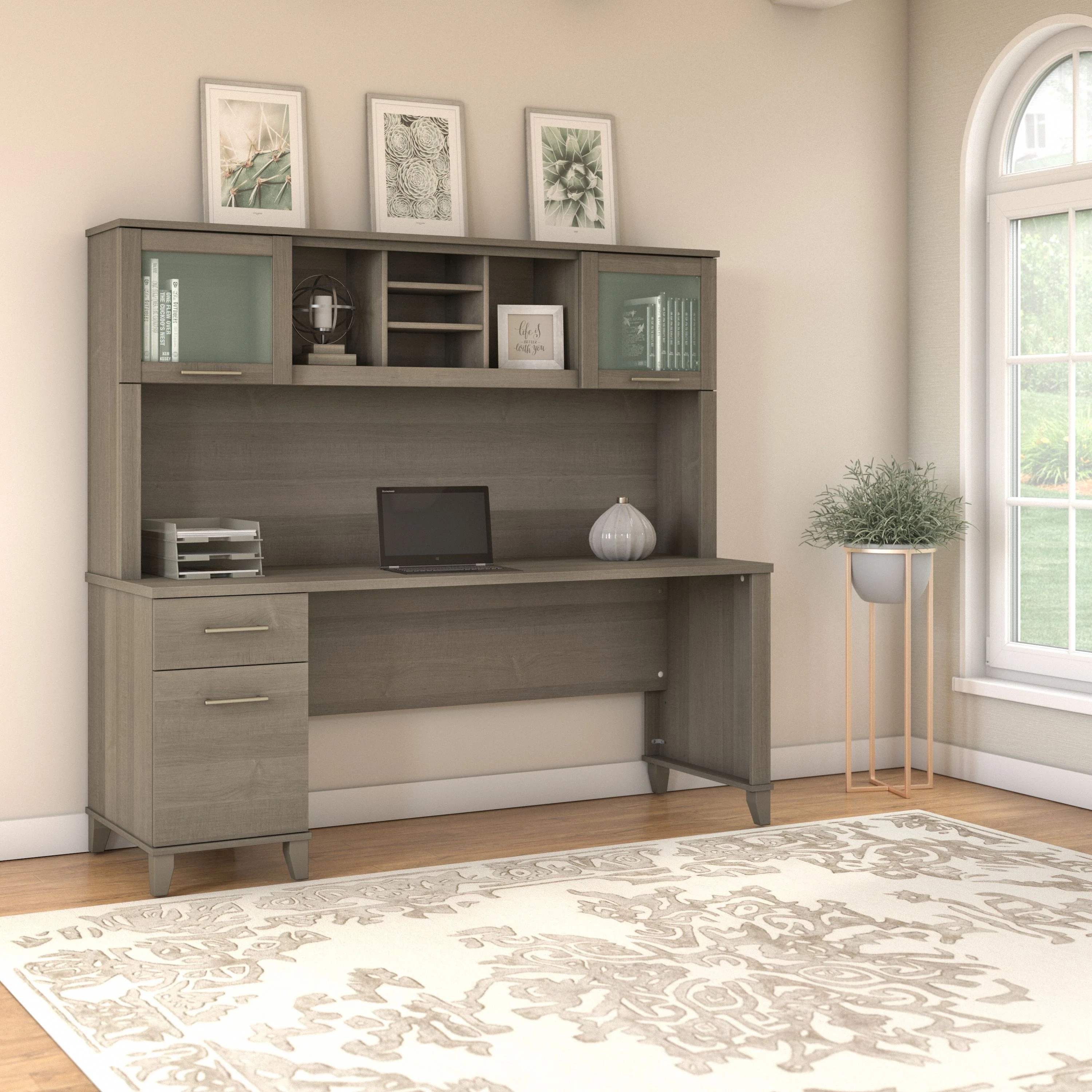 Somerset 72W Office Desk with Drawers and Hutch