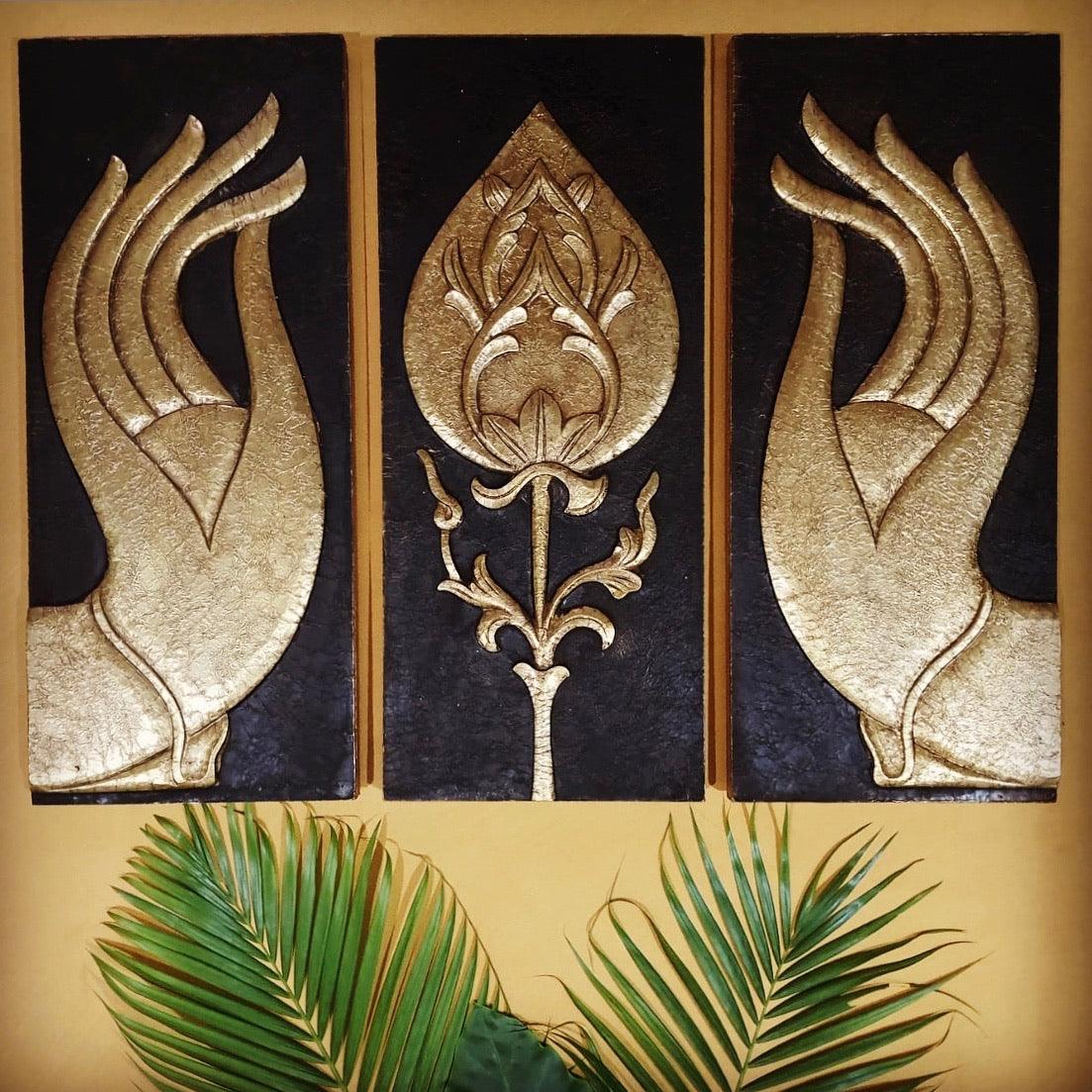 Buddha Hand and Lotus Bud Brass Wall Hanging