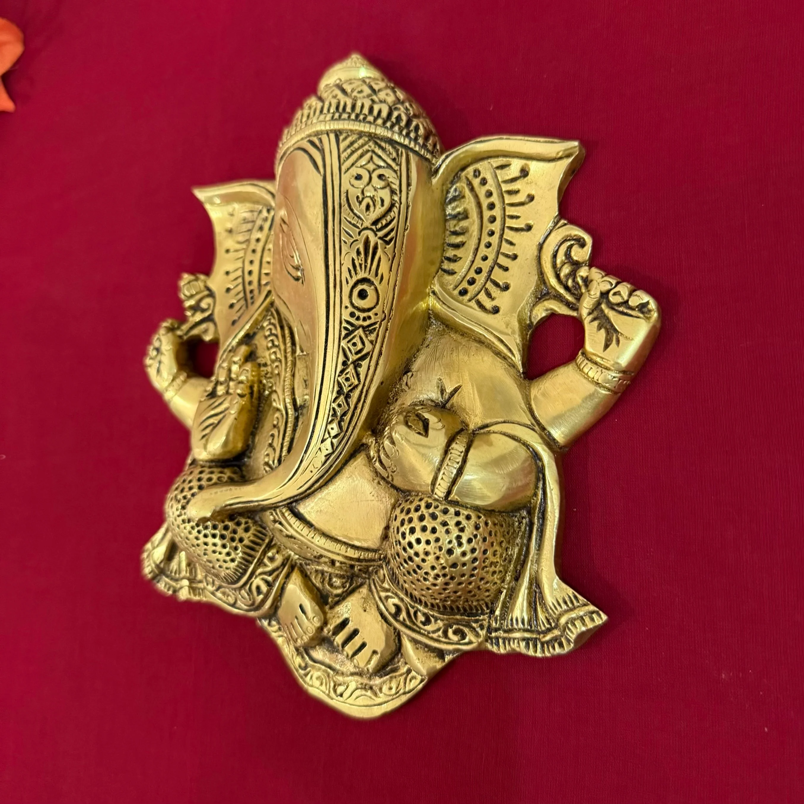 Brass Ganesha Lotus Wall Hanging (Set of 3)