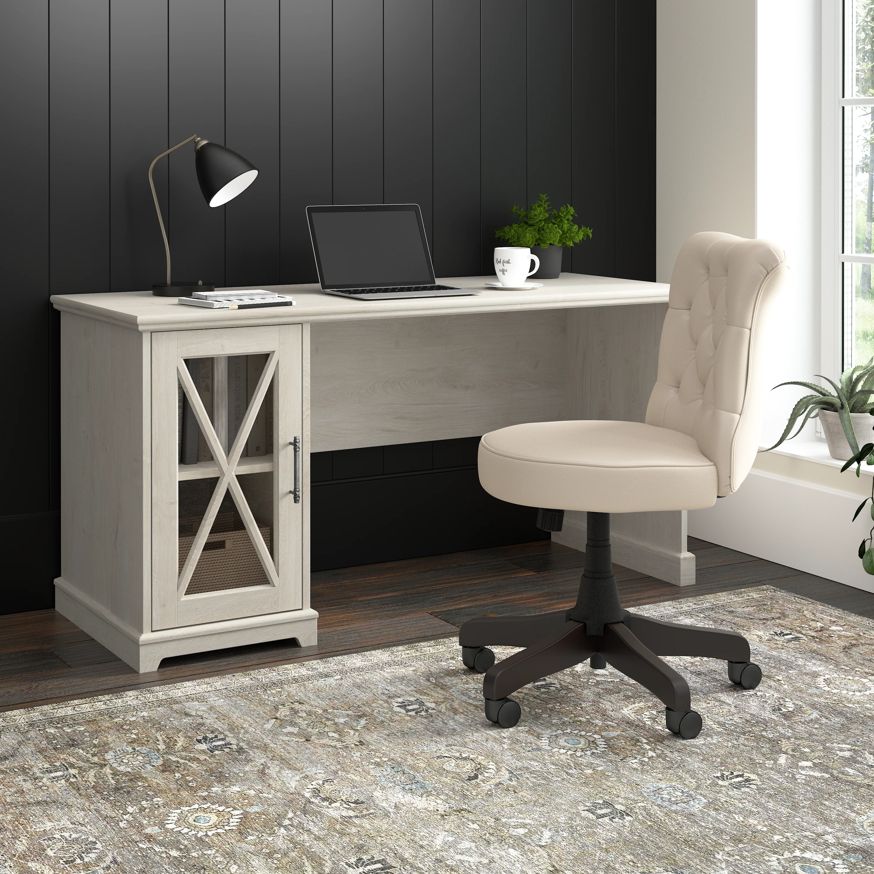 Lennox 60W Farmhouse Desk with Storage Cabinet