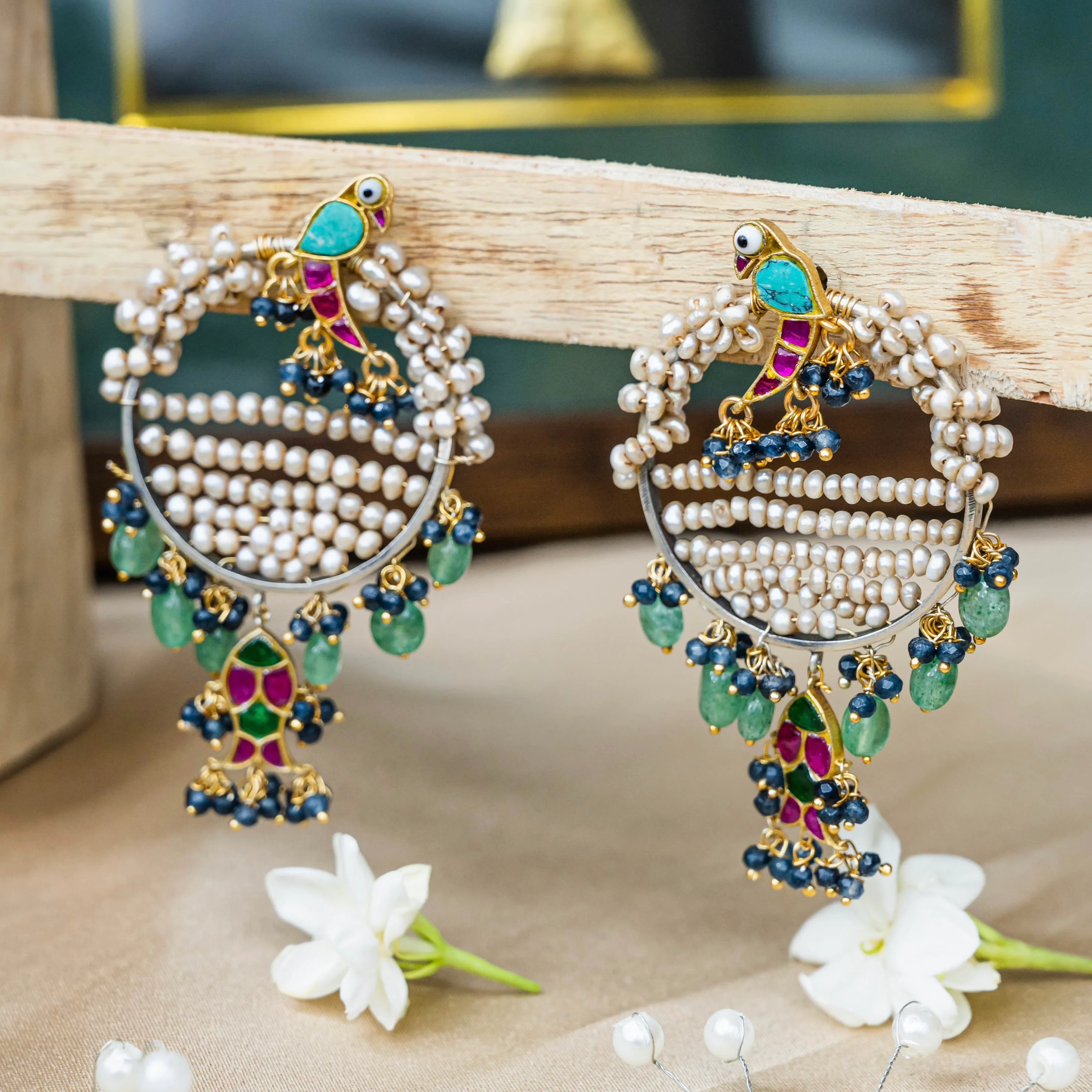 Contemporary Elegance Parrot Pearl Green Drop Earring