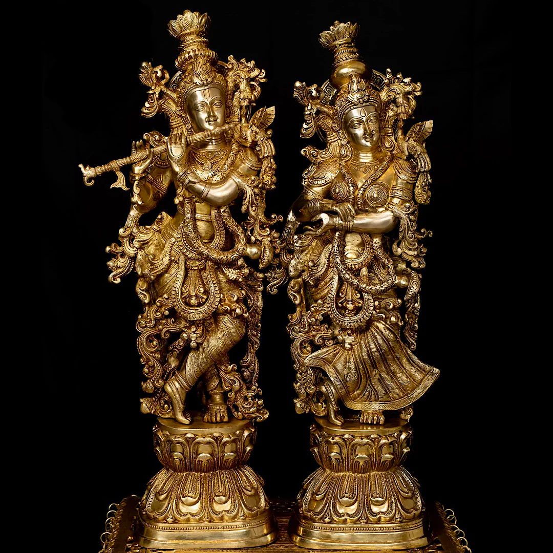 30 Inches Brass Idol of Radha Krishna - Handmade Decorative Figurines