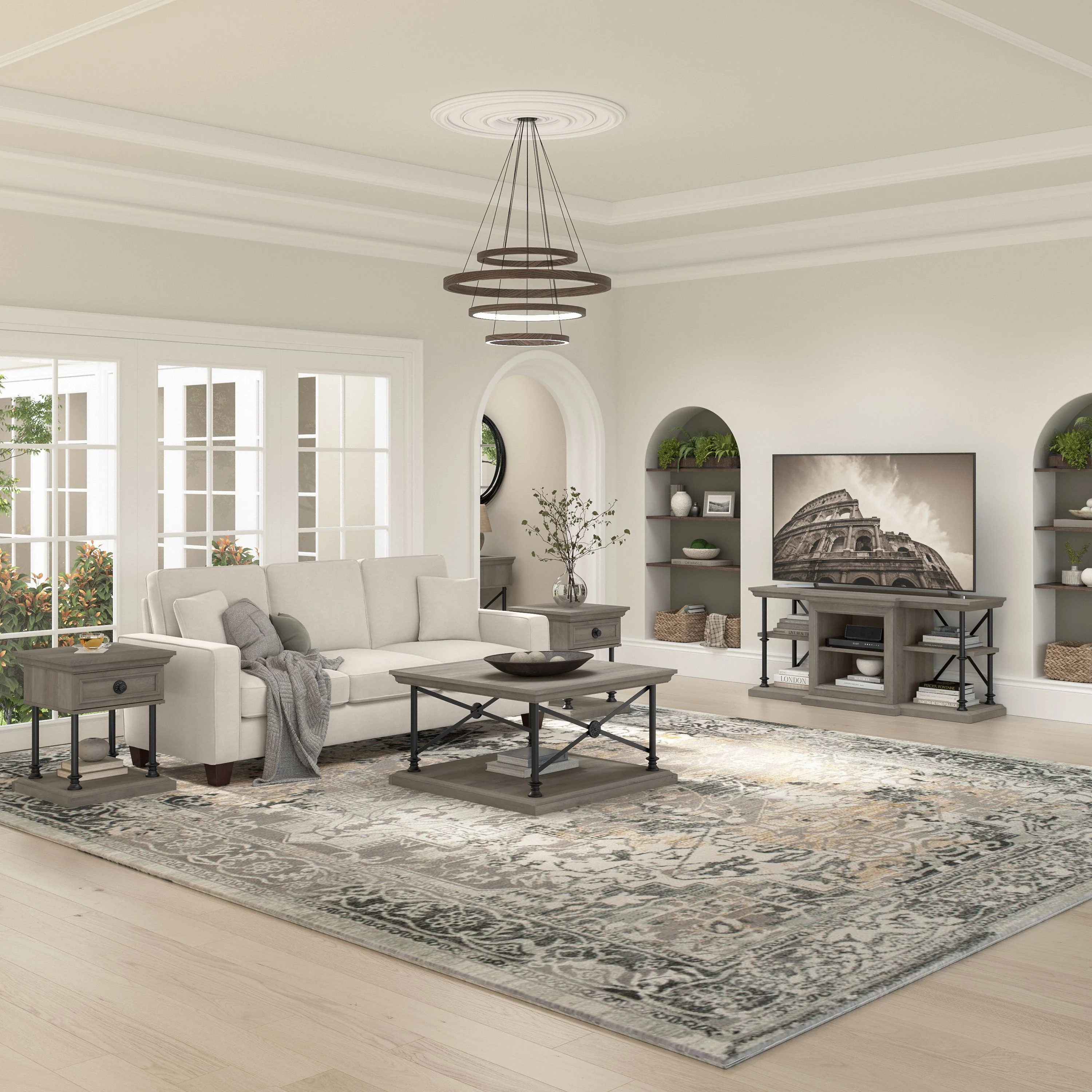 Coliseum Living Room Set with 60W TV Stand, Coffee Table, and Set of Two End Tables