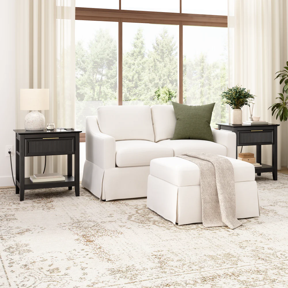 Bush Home Camille Fluted End Table with Drawer - Set of 2