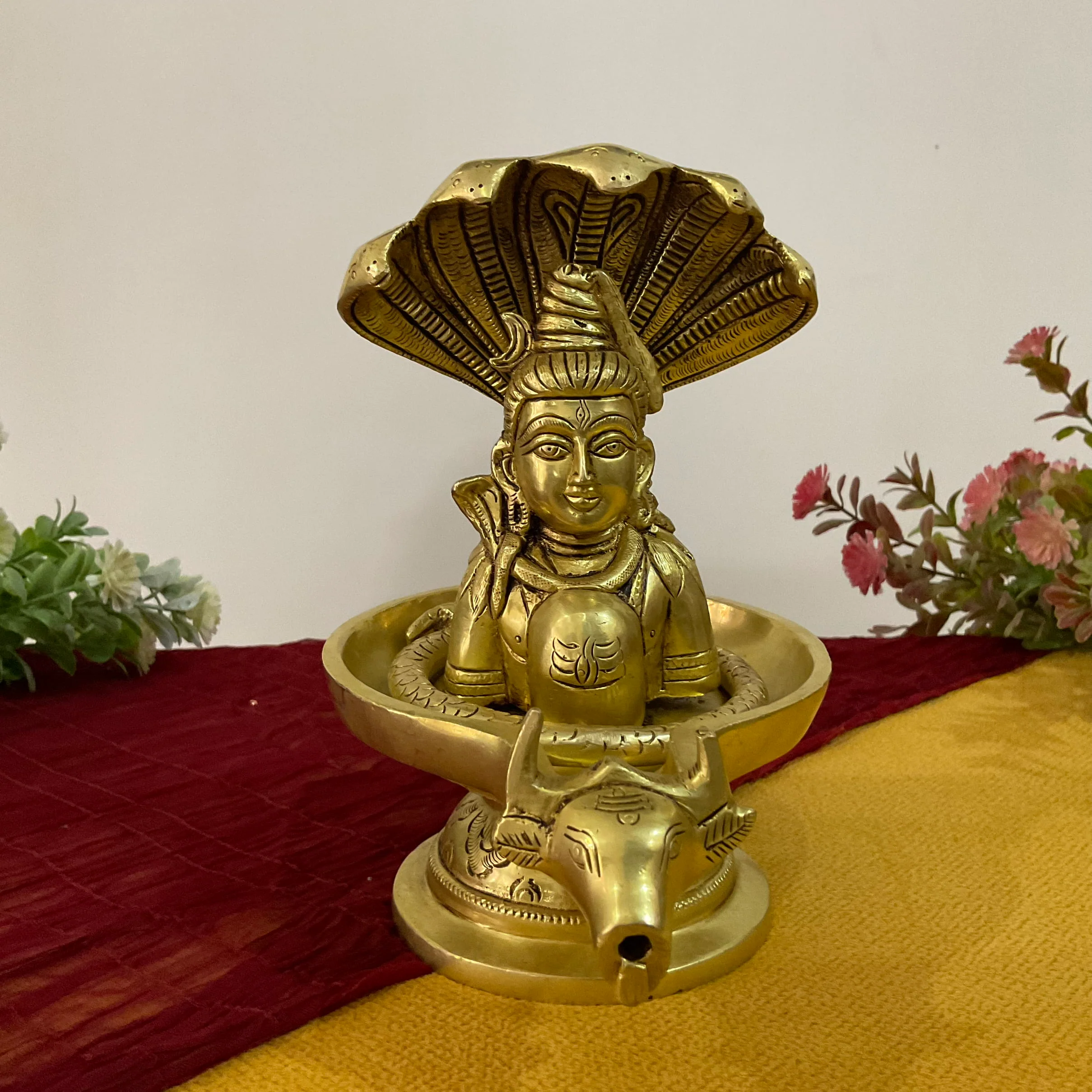 8 Inch Shivling Brass Idol -  Pooja Statue for Home - Festive Decor
