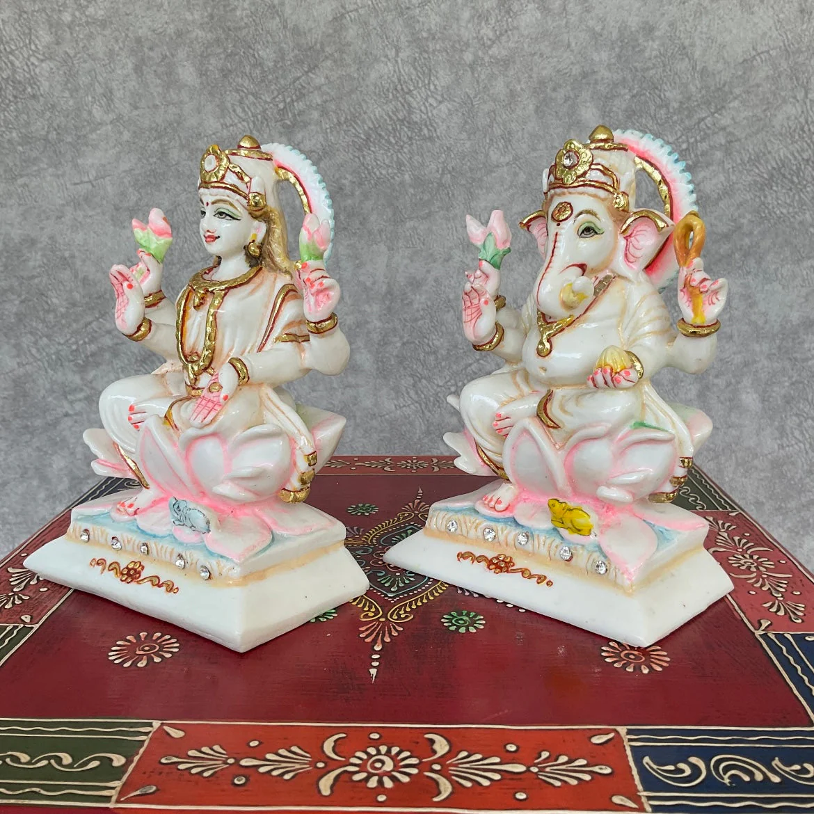 6 Inches Lakshmi Ganesha Marble Dust & Resin Idol - Hindu God Statue - Decorative Murti