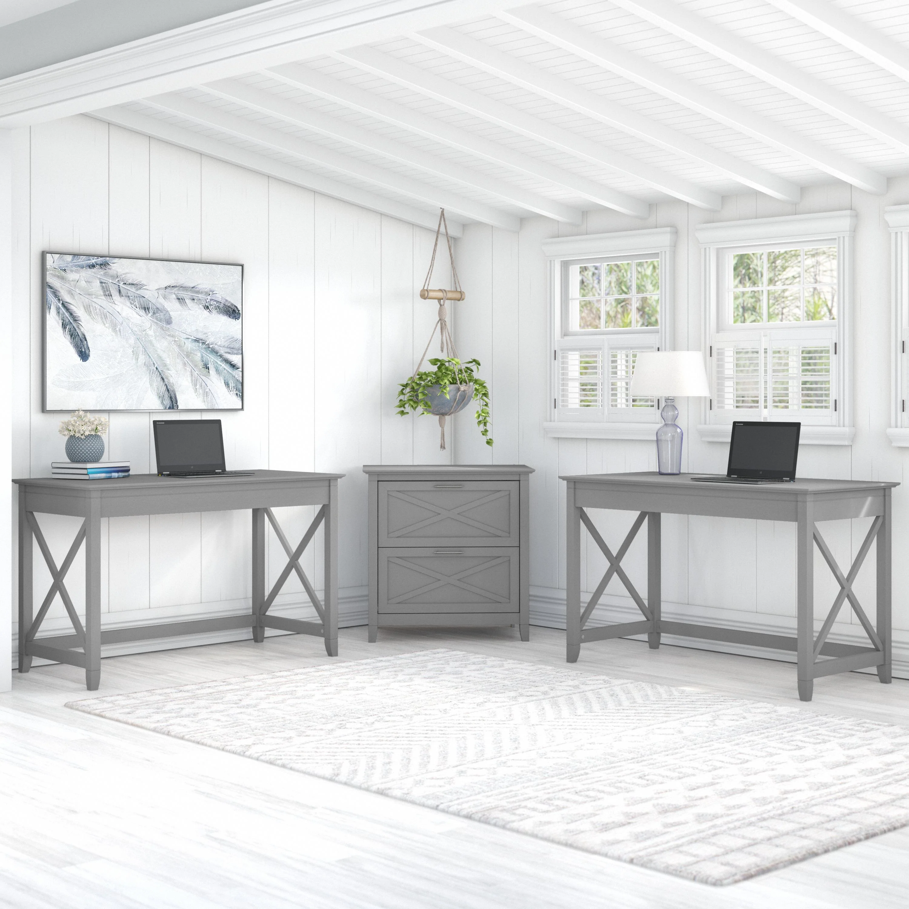 2 Person Desk Set with Lateral File Cabinet