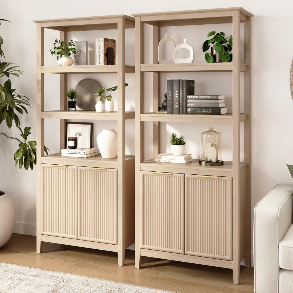 Bush Home Camille Fluted 5 Shelf Bookcase with Doors - Set of 2