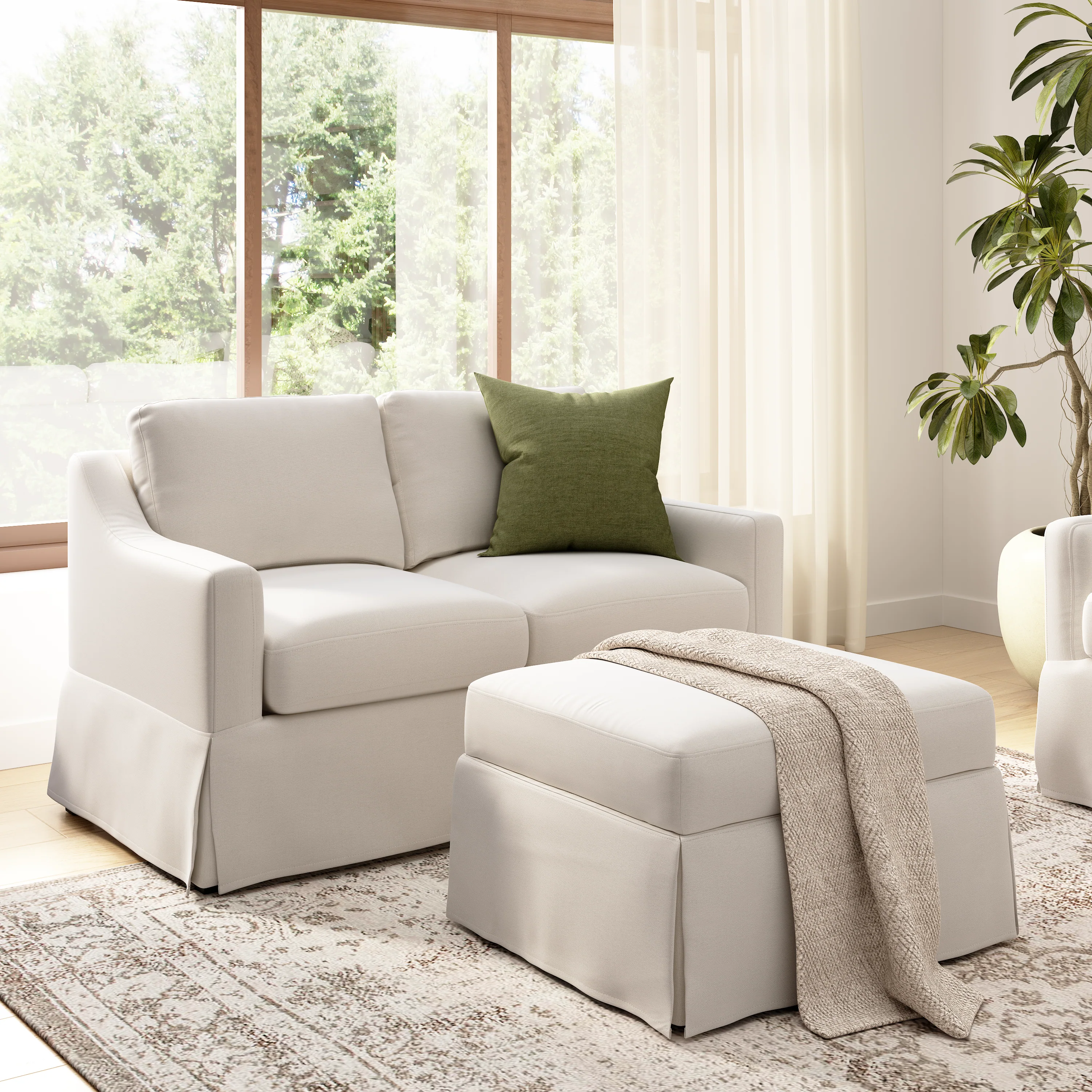 Bush Home Harper 57W Loveseat and Storage Ottoman with Slipcovers
