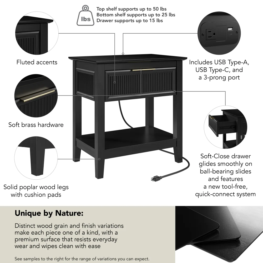 Bush Home Camille Fluted Nightstand with Drawer