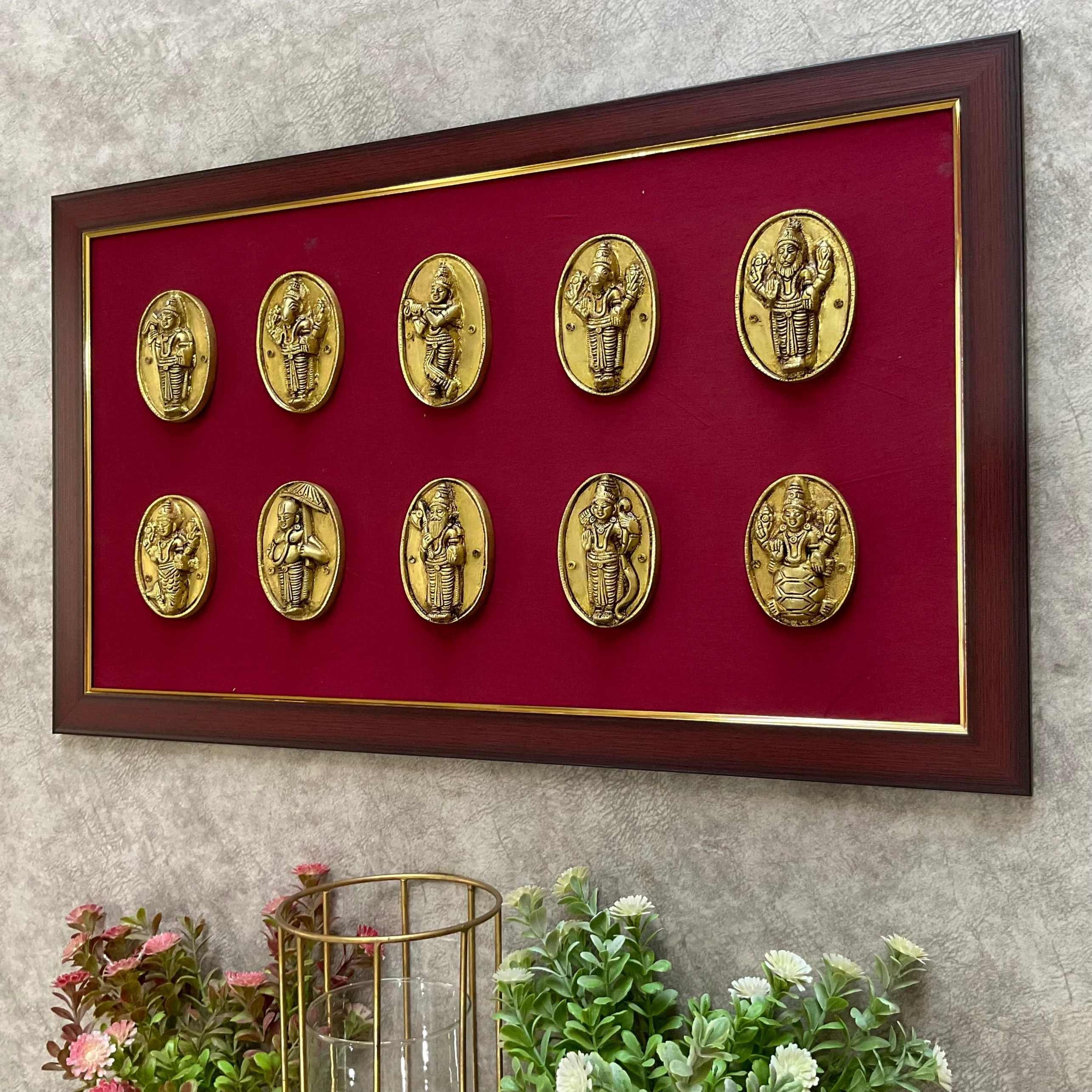 Lord Vishnu Dashavatar Brass Framed Divine Wall Hanging