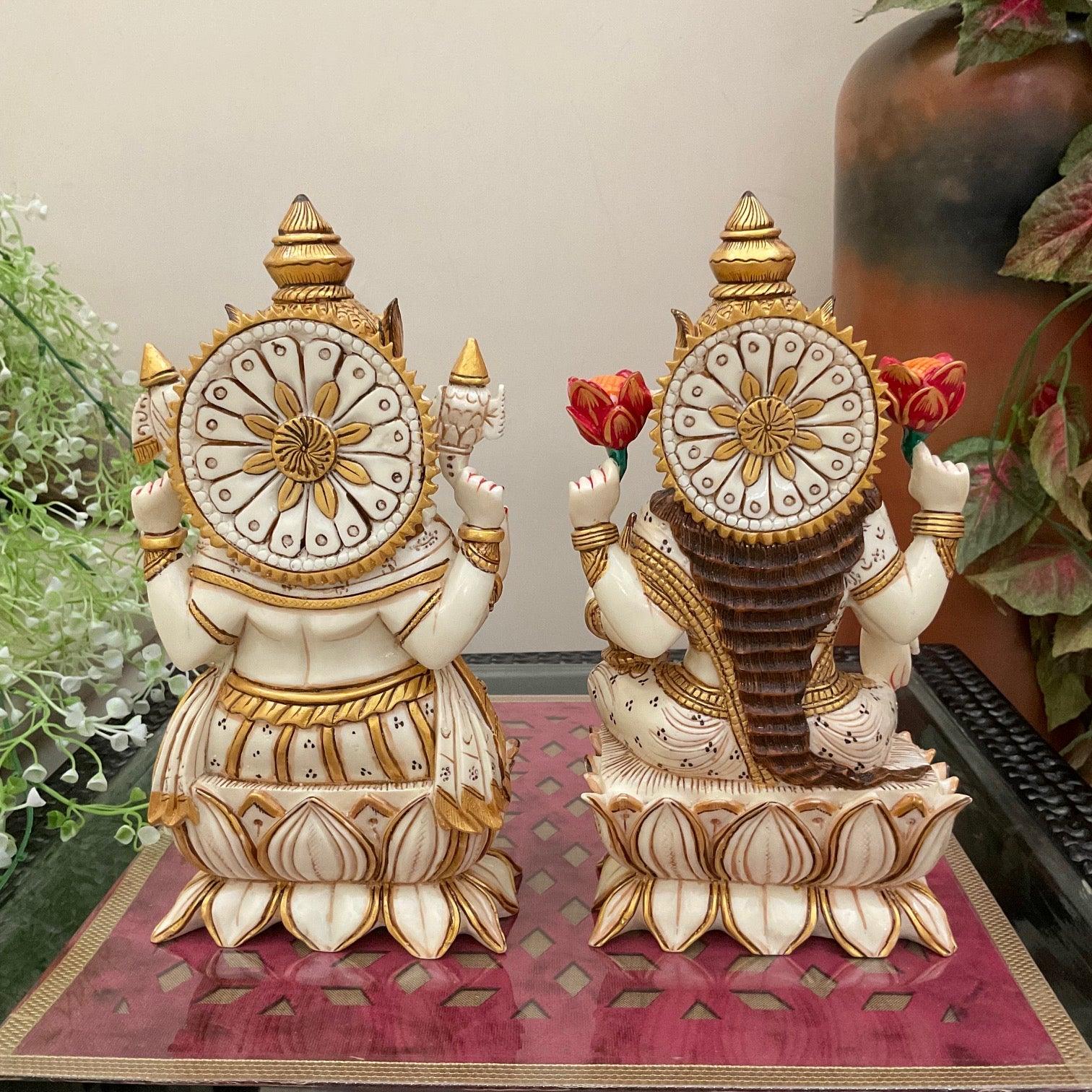 9 Inches Lakshmi Ganesha Marble Dust & Resin Idol -  Decorative Figurine