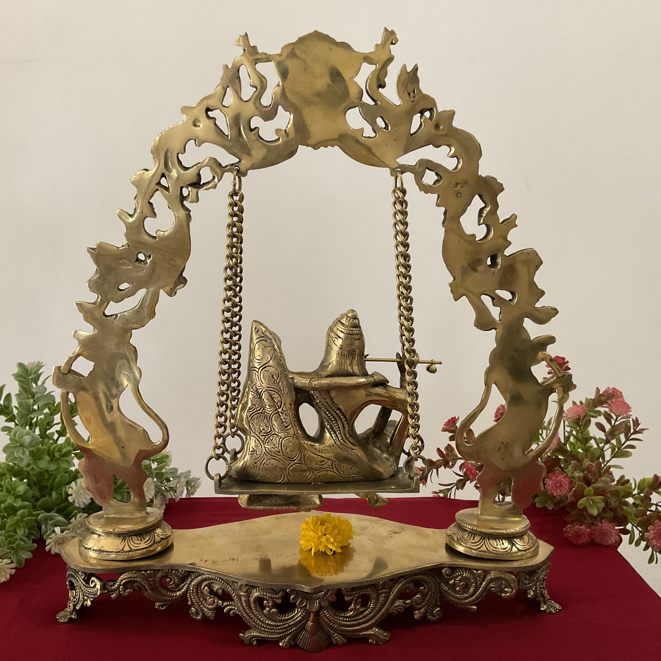 Radha Krishna Swing Brass Idol - Krishna Statue For Home Decor