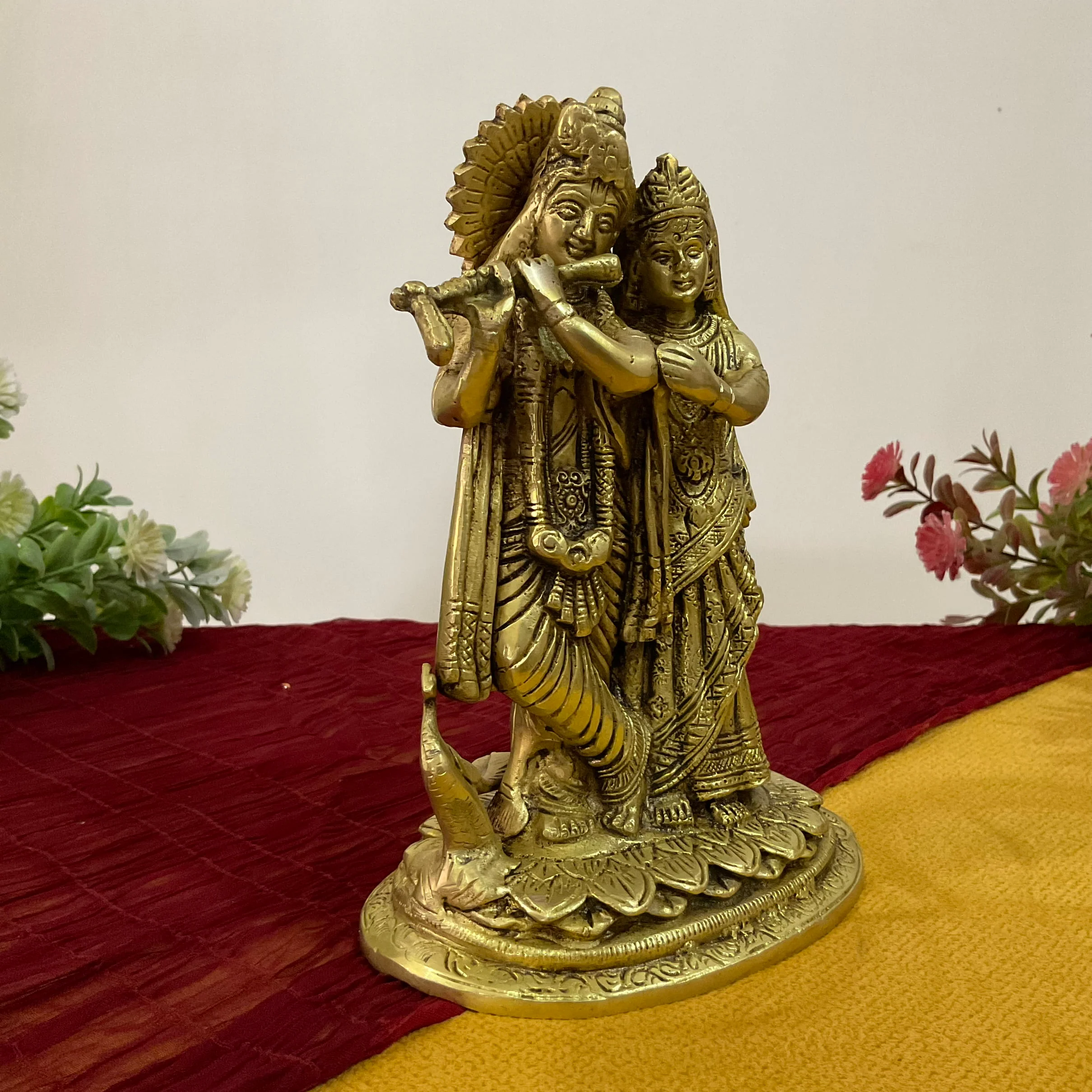 7.5 Inch Radha Krishna Decorative Brass Idol and Statue