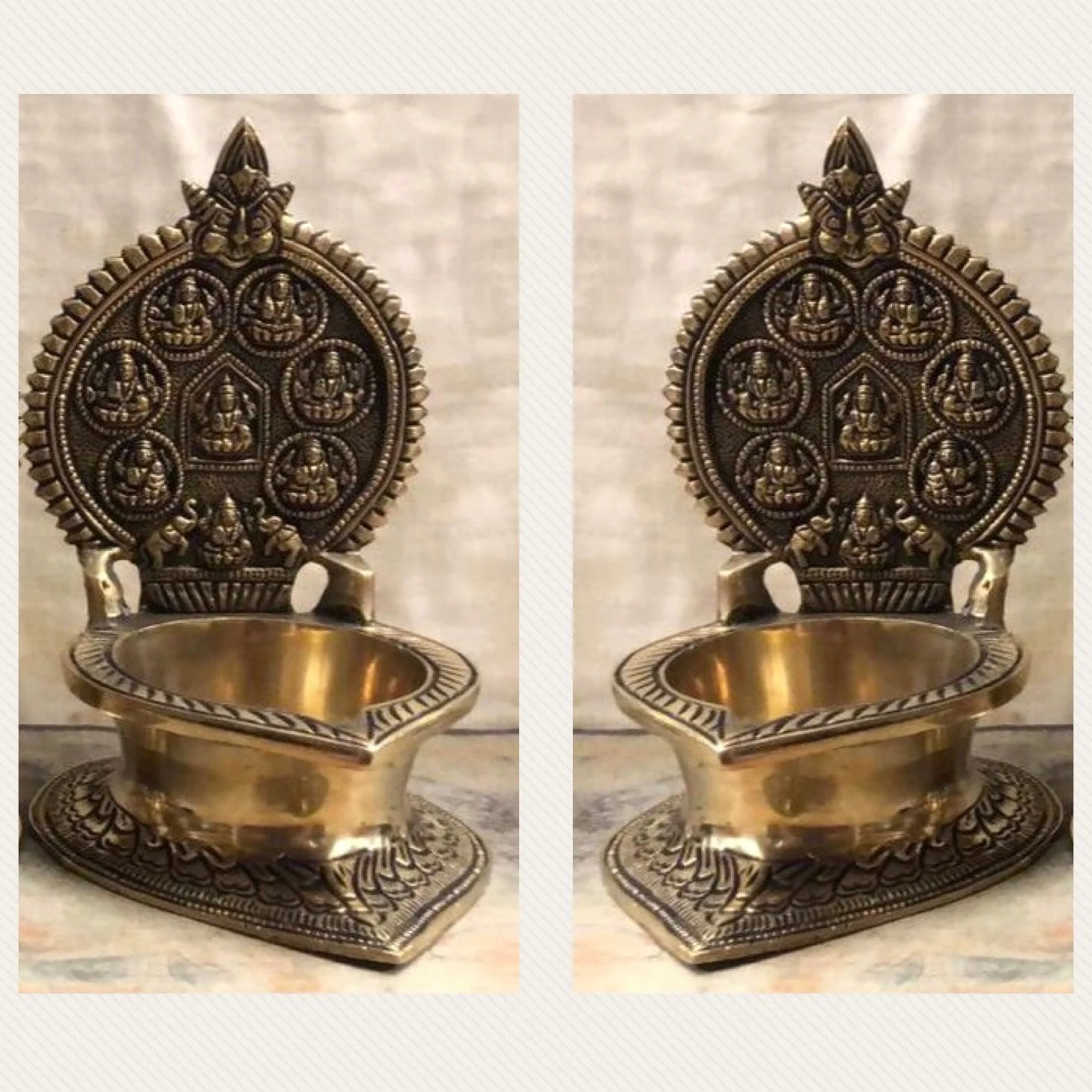 Ashtalakshmi Vilakku Diya (Set of 2) - Handmade Brass lamp - Brass Diya For Pooja - Decorative Festive Decor