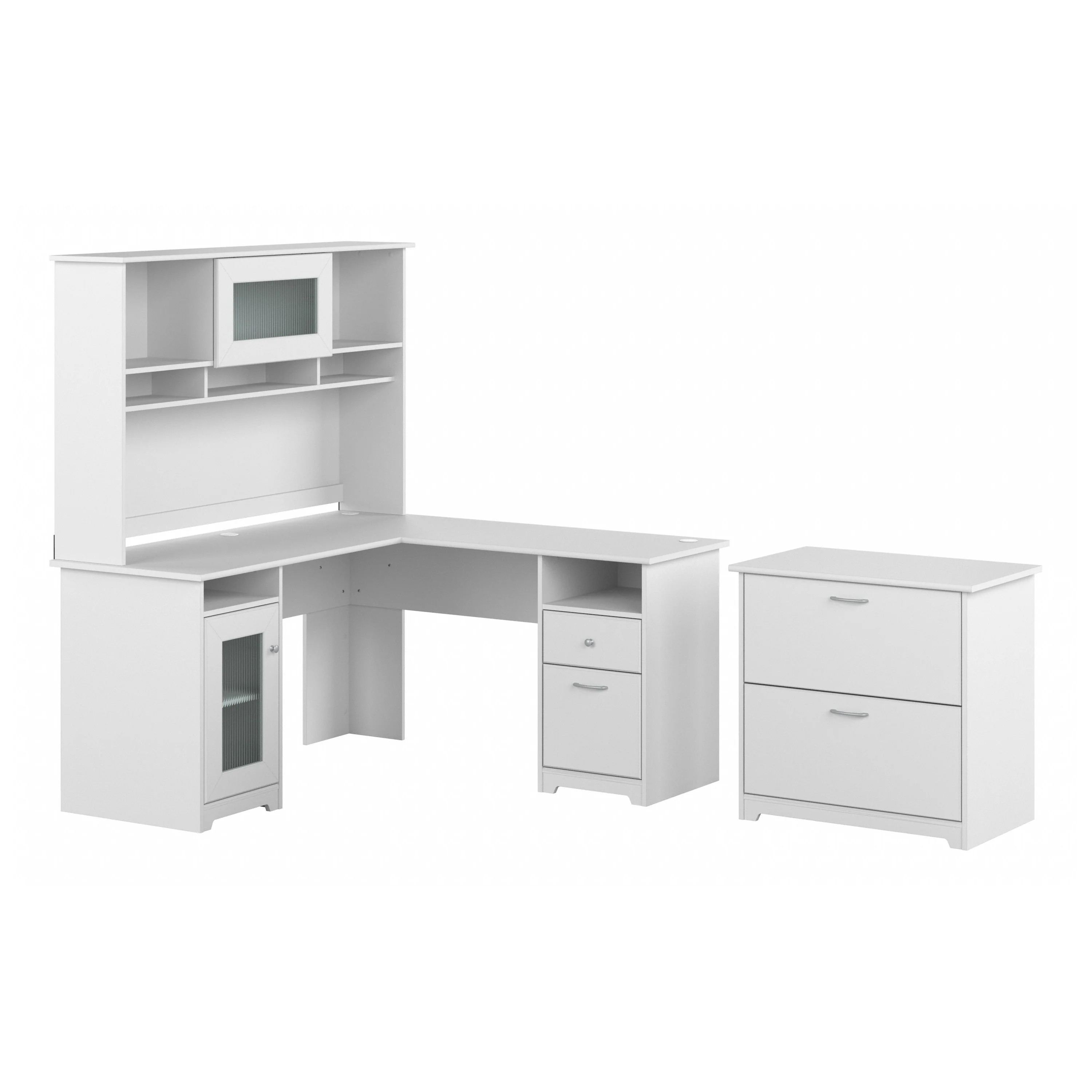 Cabot 60W L Shaped Computer Desk with Hutch and Lateral File Cabinet
