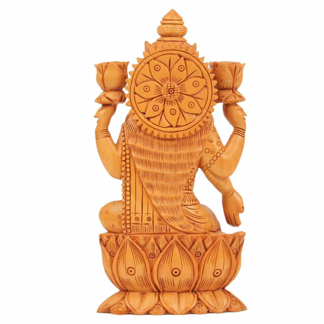 6 Inches Goddess Lakshmi Wooden Idol - Decorative Statue