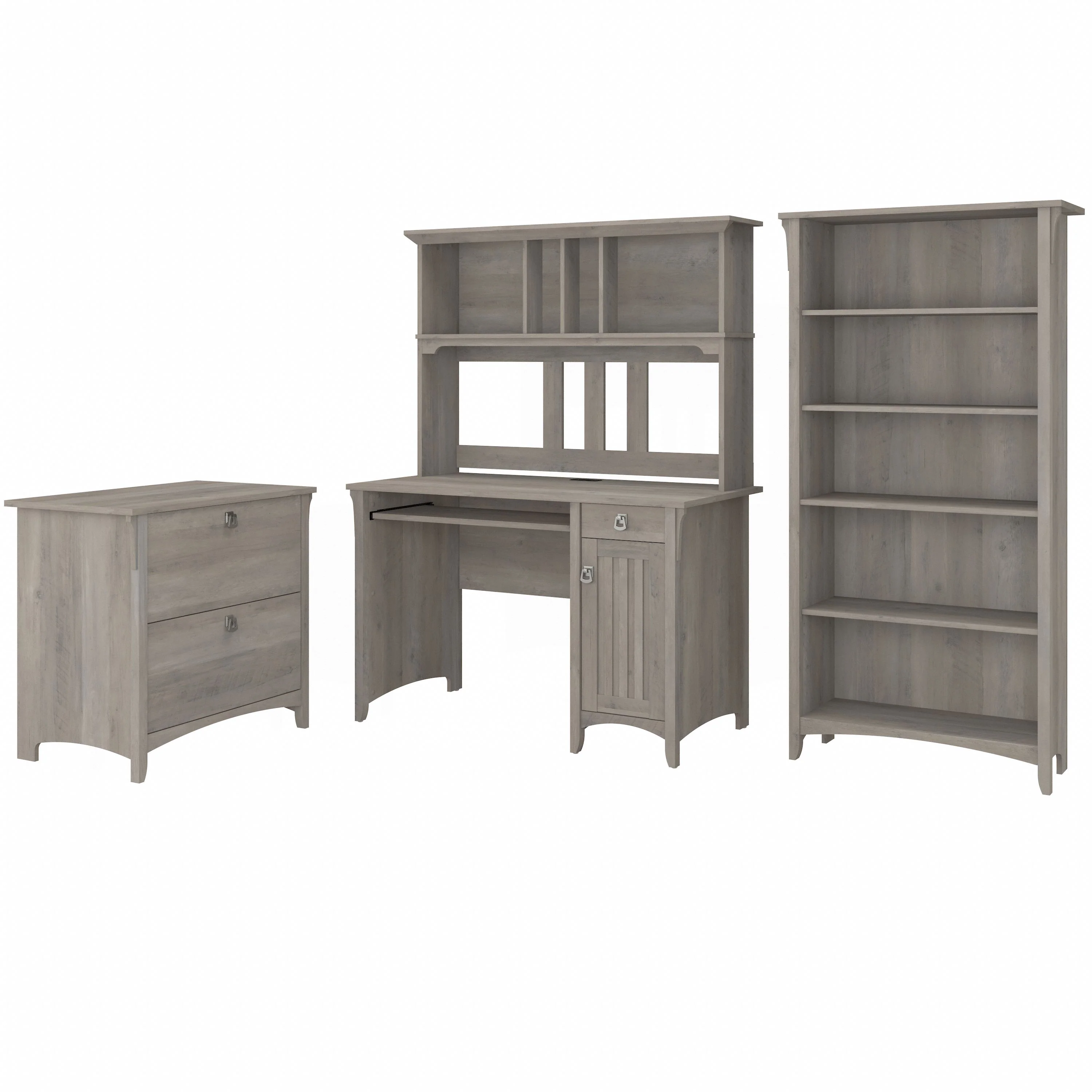 Salinas Mission Desk with Hutch, Lateral File Cabinet and 5 Shelf Bookcase