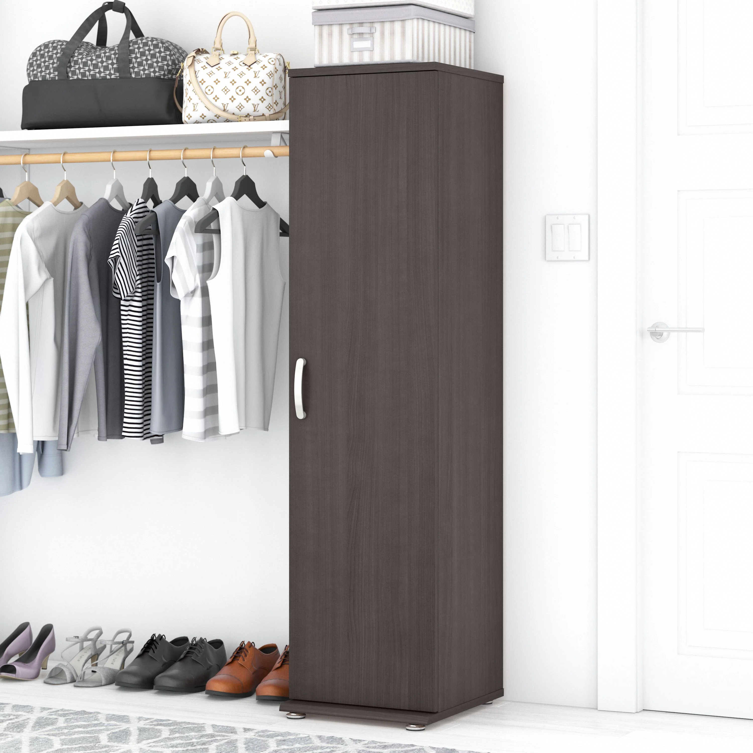 Universal Narrow Clothing Storage Cabinet with Door and Shelves