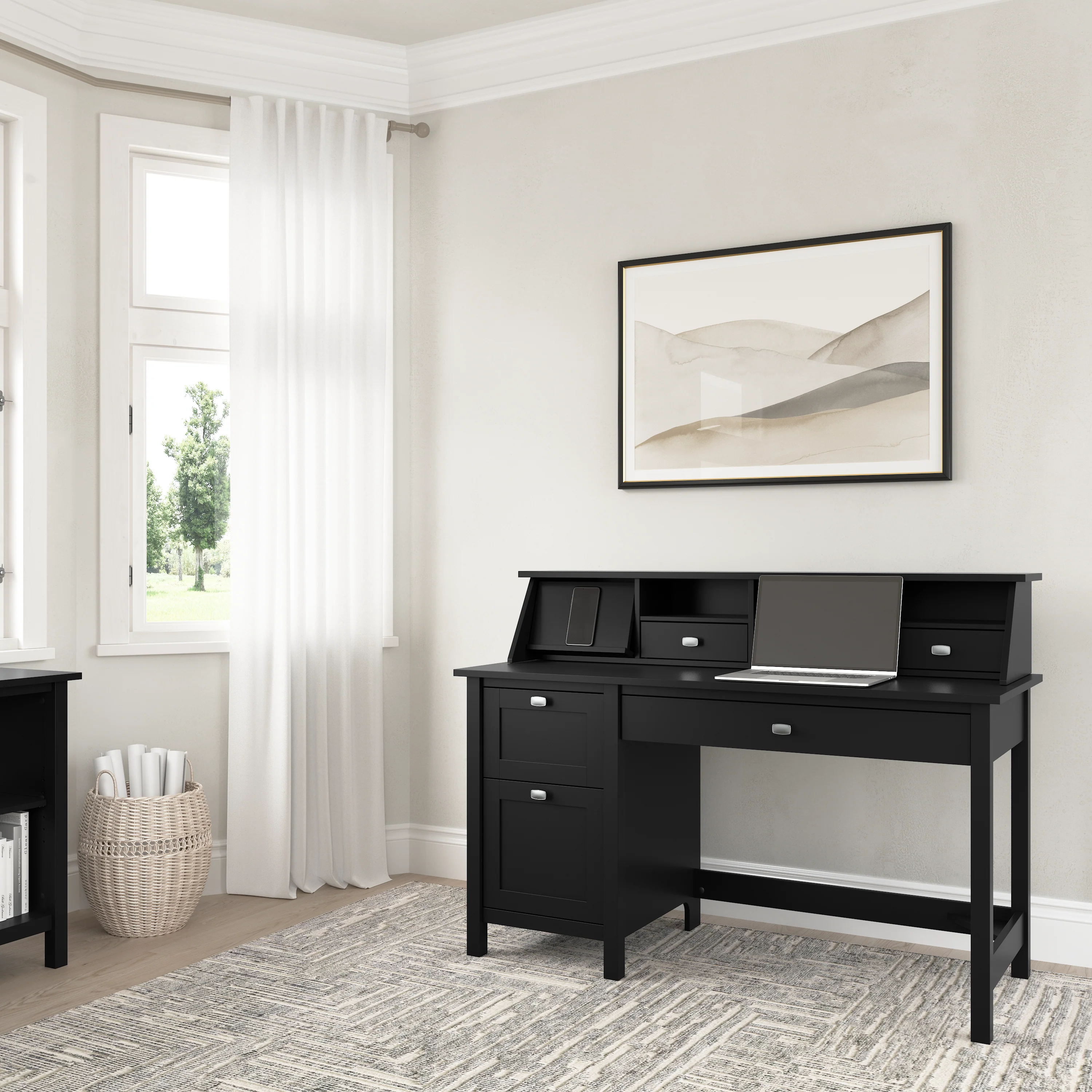 Broadview 54W Computer Desk with Drawers and Desktop Organizer