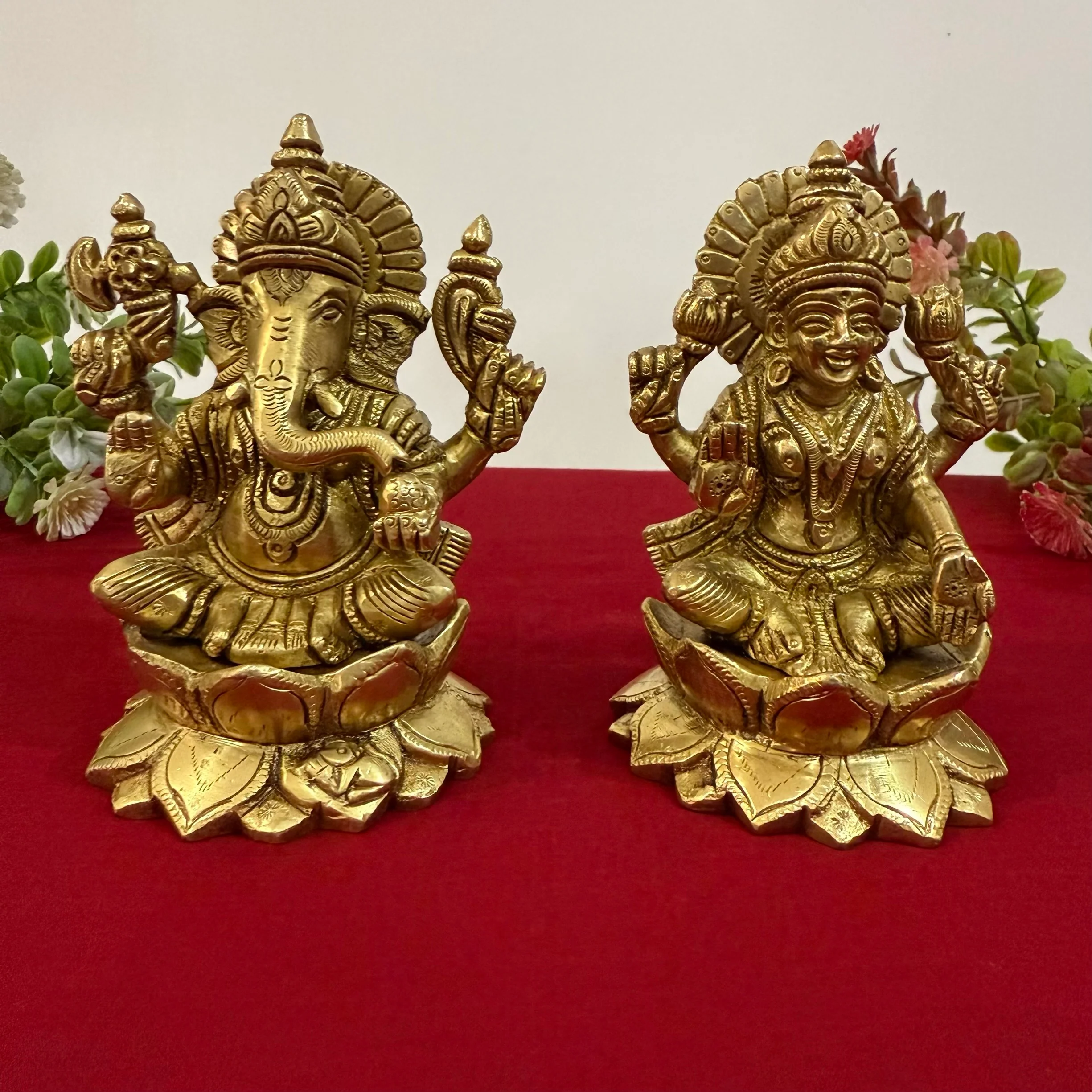 5 Inches Brass Lakshmi Ganesh Statue - Pooja Idol for Home - Festive Decor
