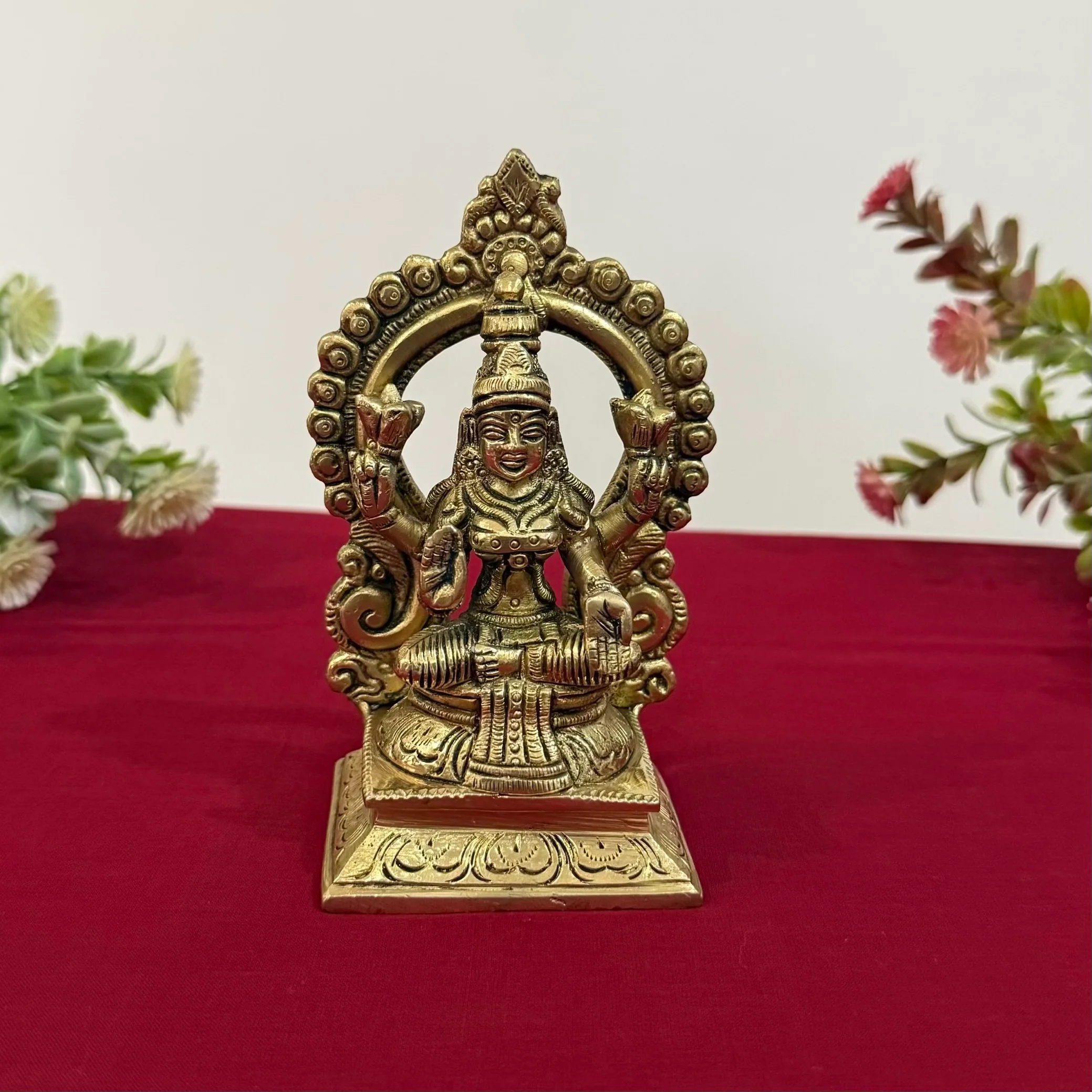 5 Inch Lakshmi Ganesh With Prabhavali Brass Idol - Pooja Statue for Home - Festive Decor