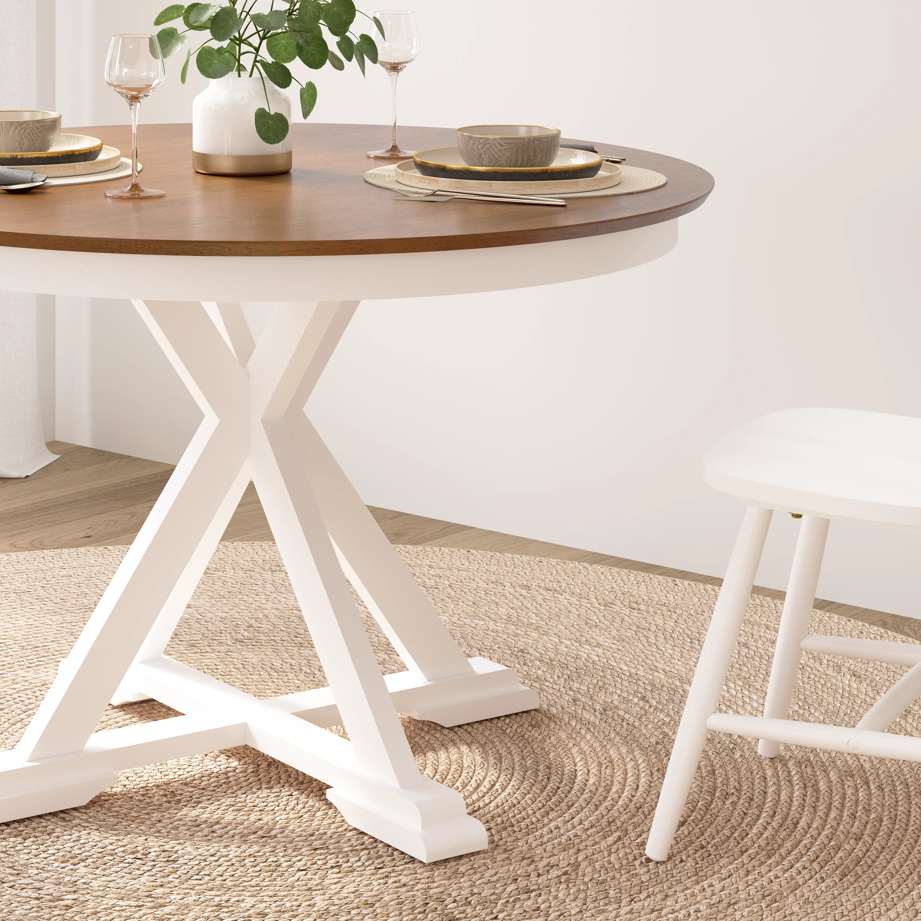 West End 45W Round Trestle Dining Table