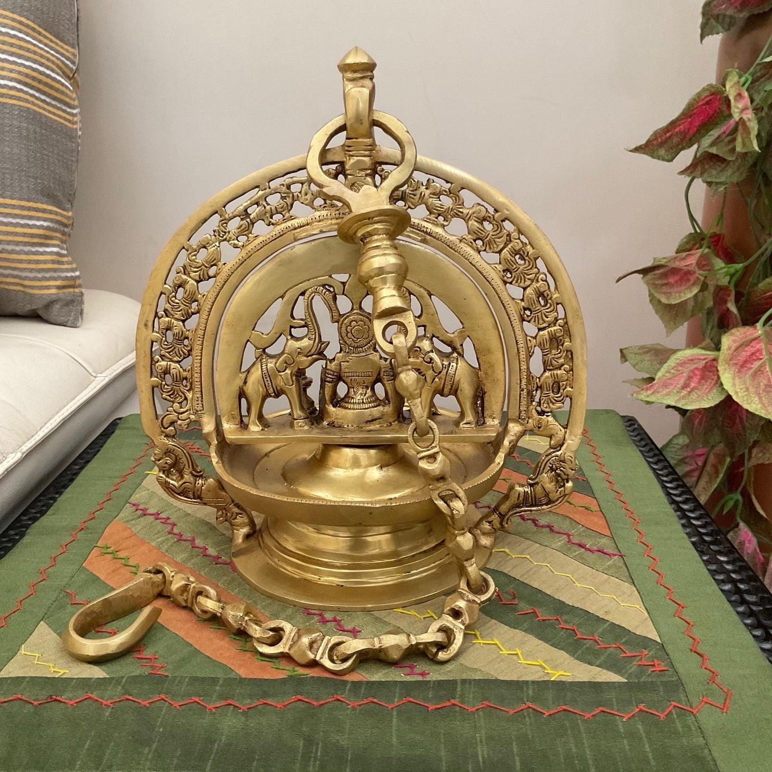 Gajalakshmi Hanging Diya For Pooja Room - Traditional Brass Lamp for Entrance Decor