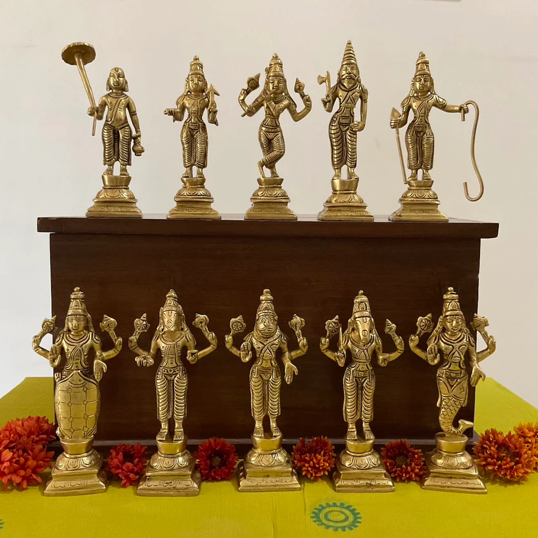 6 Inches Lord Vishnu Dashavatar Brass Idols - Decorative Home Decor