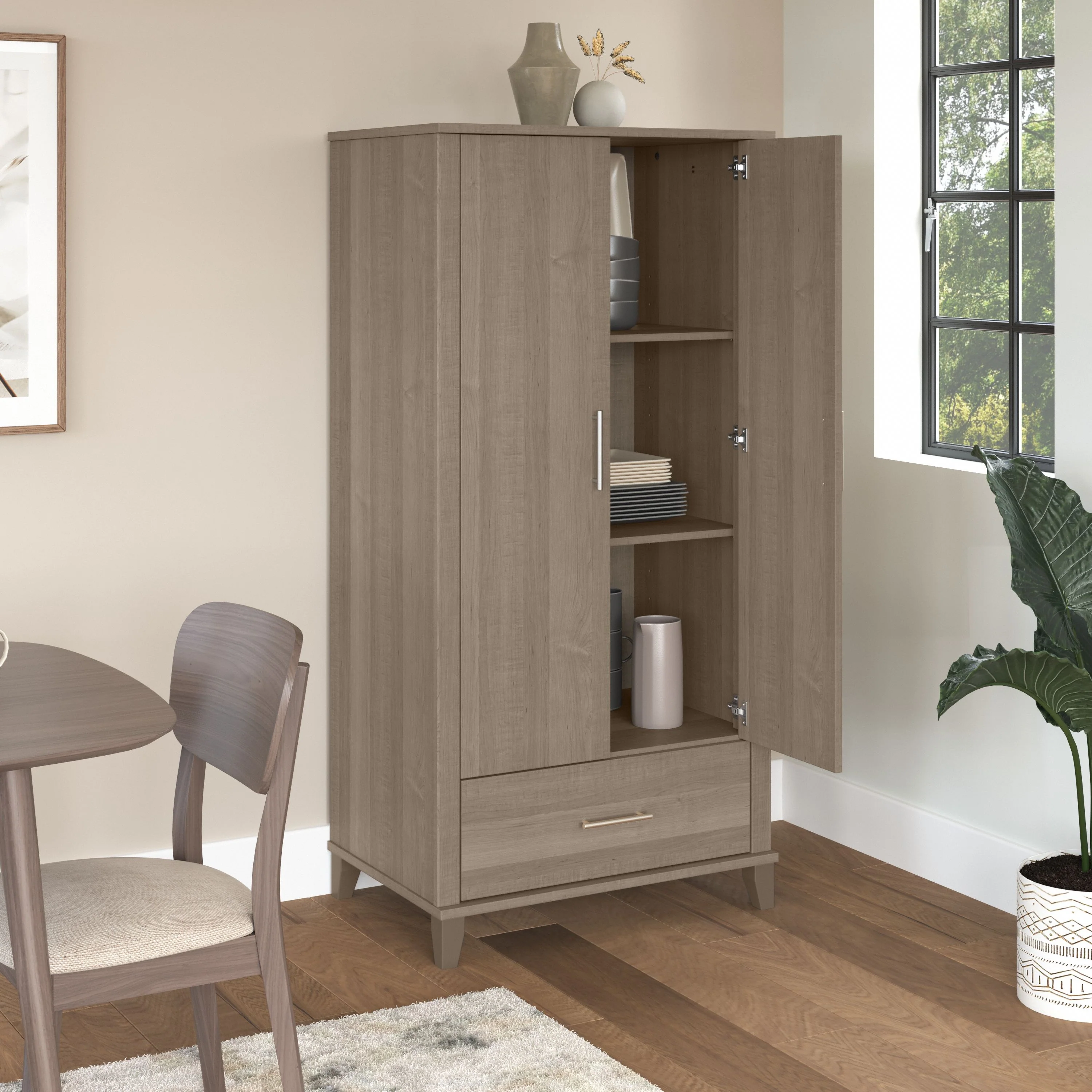 Somerset Tall Kitchen Pantry Cabinet with Doors and Drawer