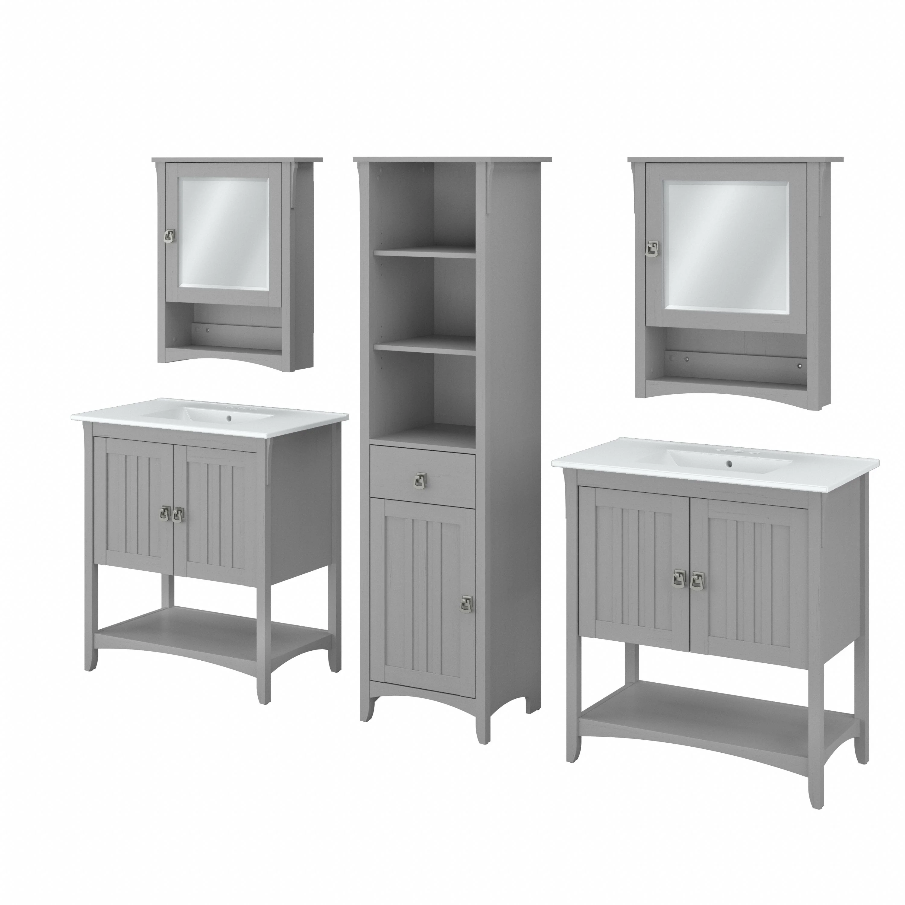 Salinas 64W Double Vanity Set with Sinks, Medicine Cabinets and Linen Tower