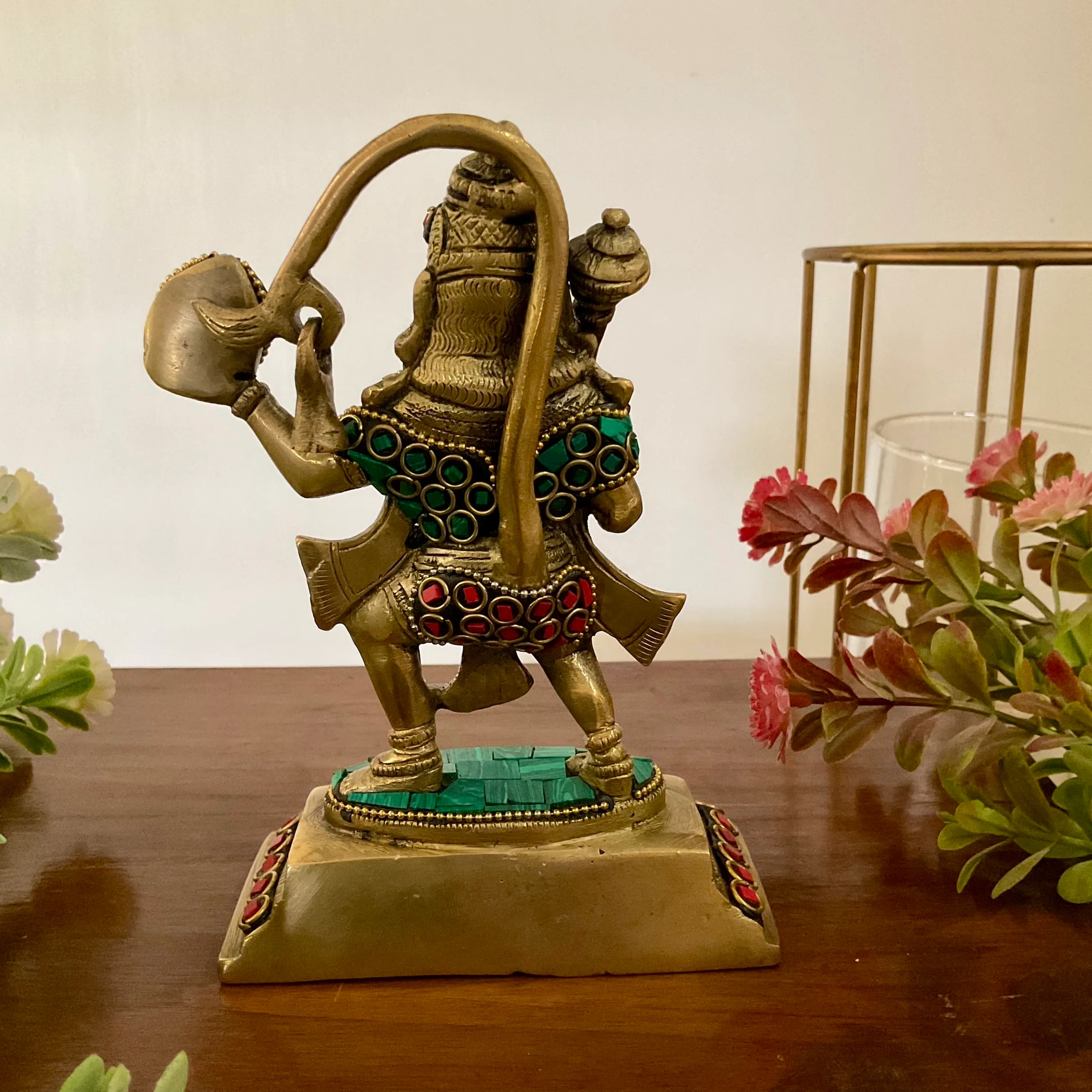 6 Inch Sankat Mocham Hanuman Brass Idol With Stonework