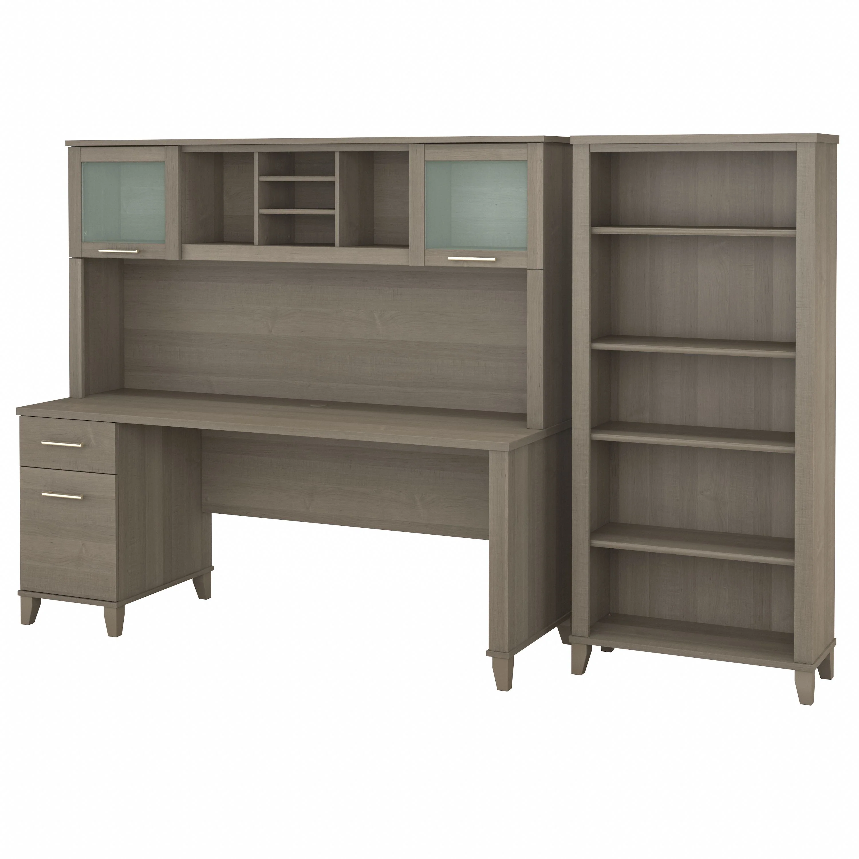Somerset 72W Office Desk with Hutch and 5 Shelf Bookcase