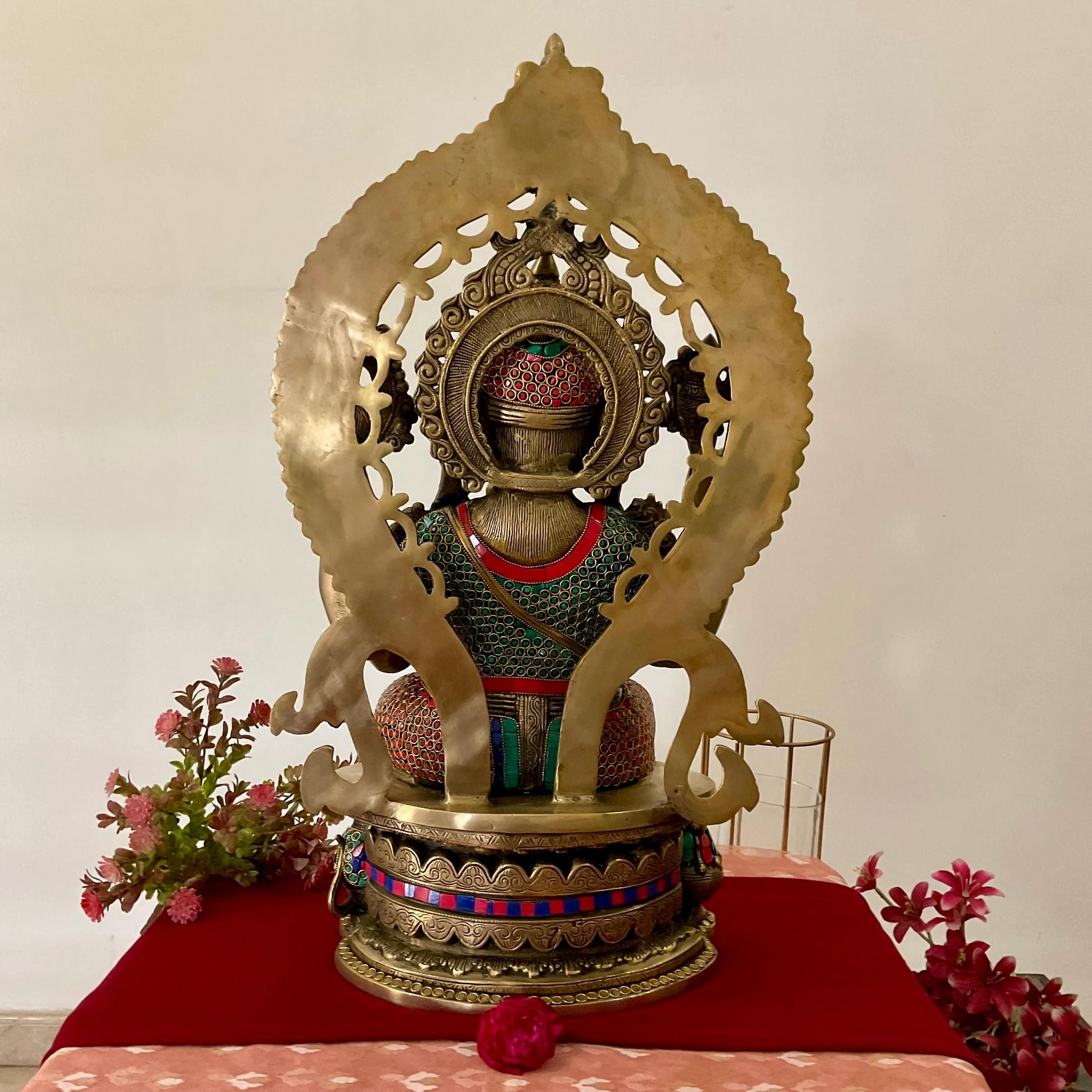 27 Inch Lord Ganesh Idol With Prabhavali - Brass Stonework Statue