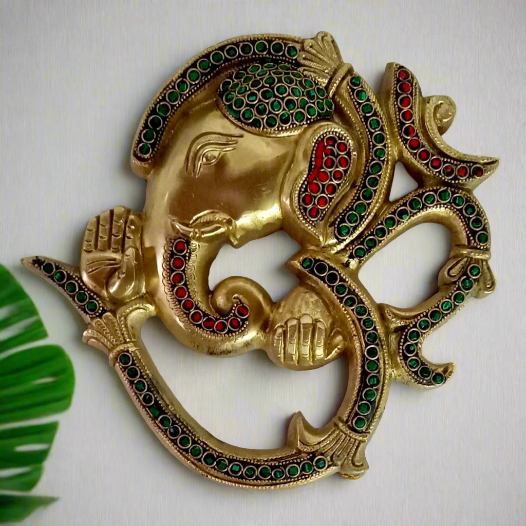 Om Ganesha Wall Hanging - Brass Stonework Decor
