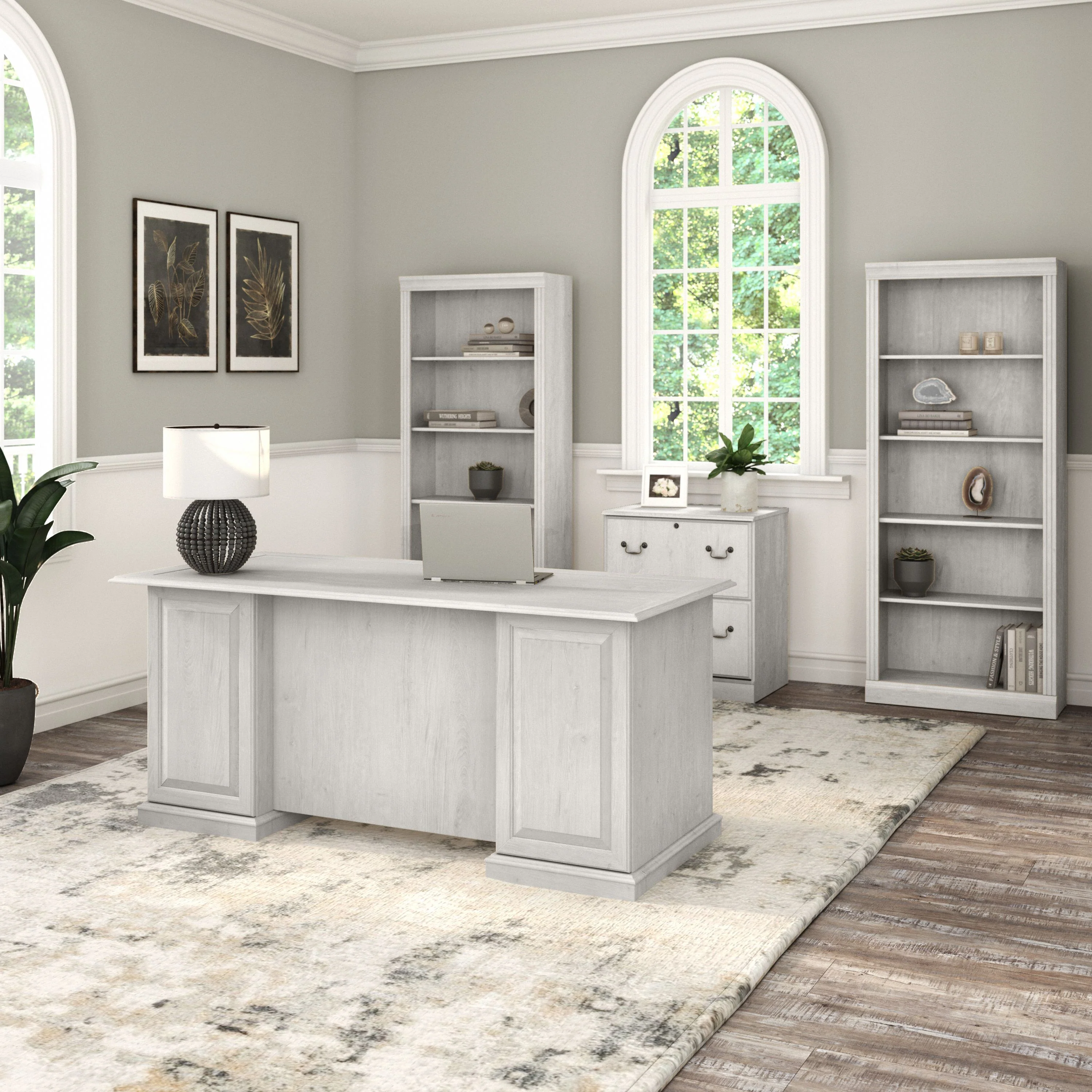 Saratoga Executive Desk with File Cabinet and Bookcase Set