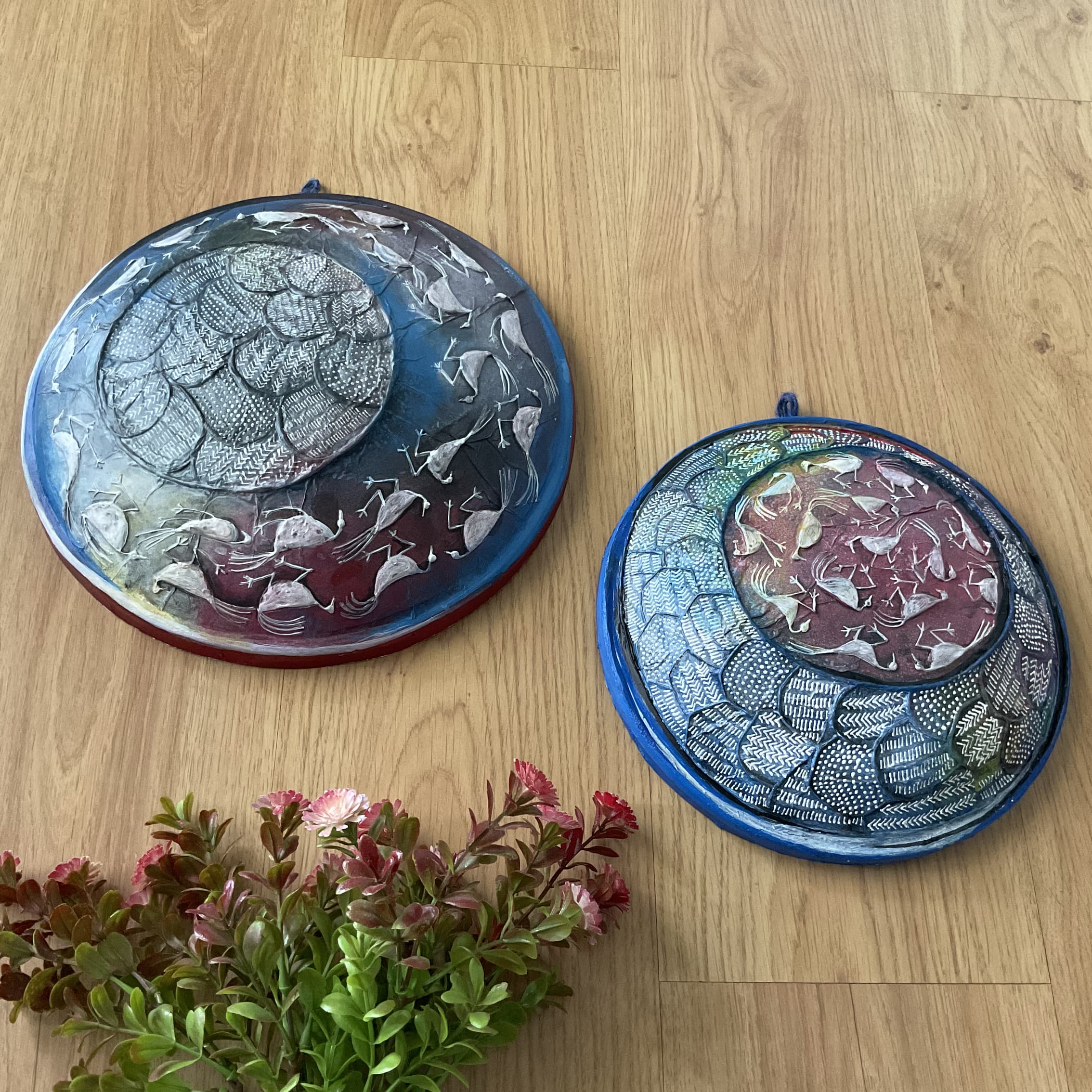 Worli Art Bird Handmade 3D Embossed Round Frame