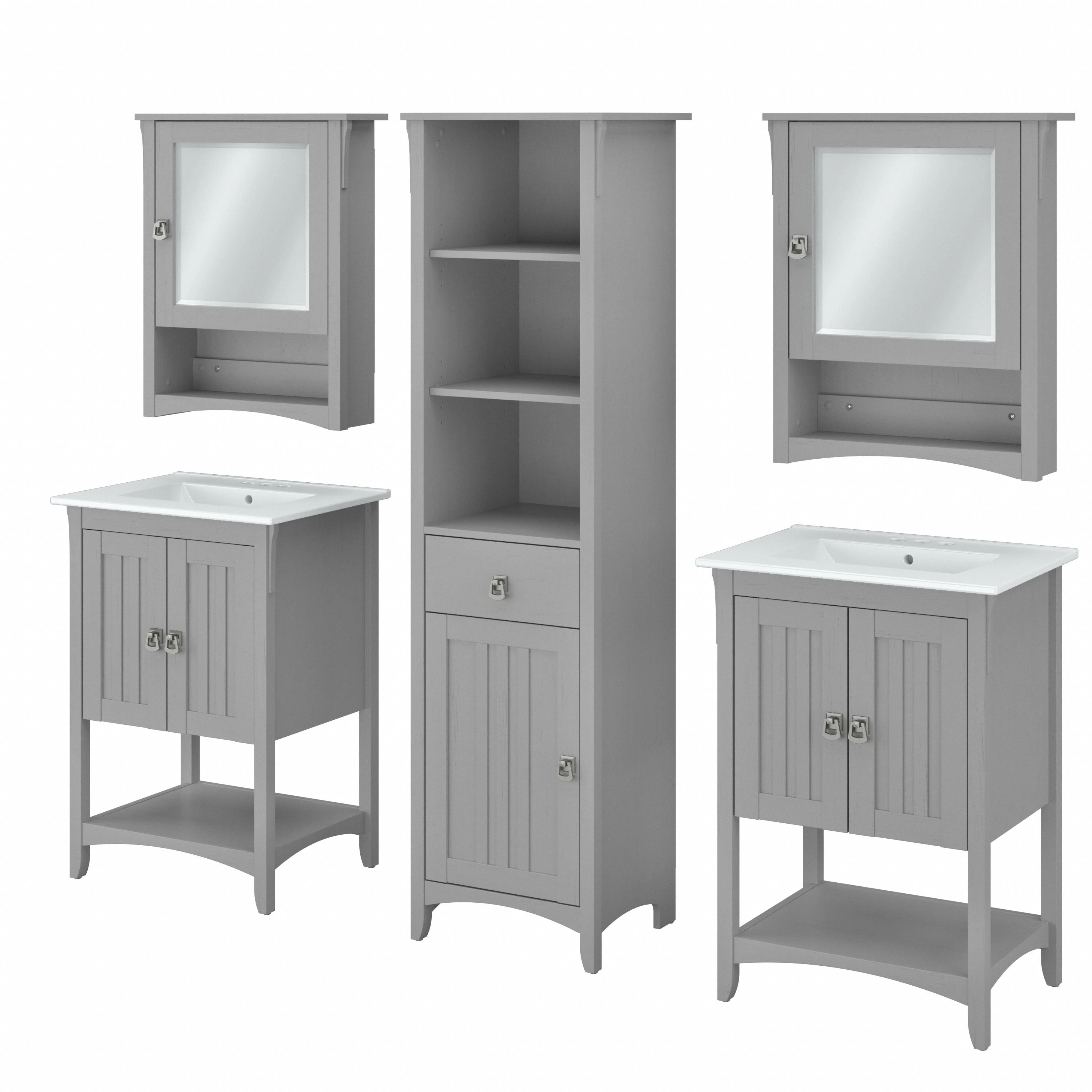 Salinas 48W Double Vanity Set with Sinks, Medicine Cabinets and Linen Tower